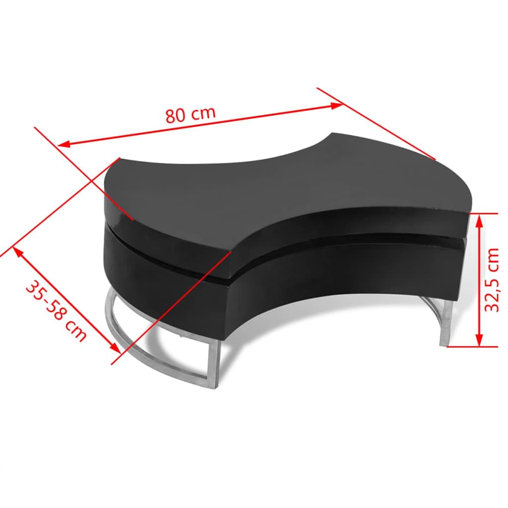 Adjustable Coffee Table with High Gloss Black Finish - Modern Living Room Centerpiece for Home & Office Decor