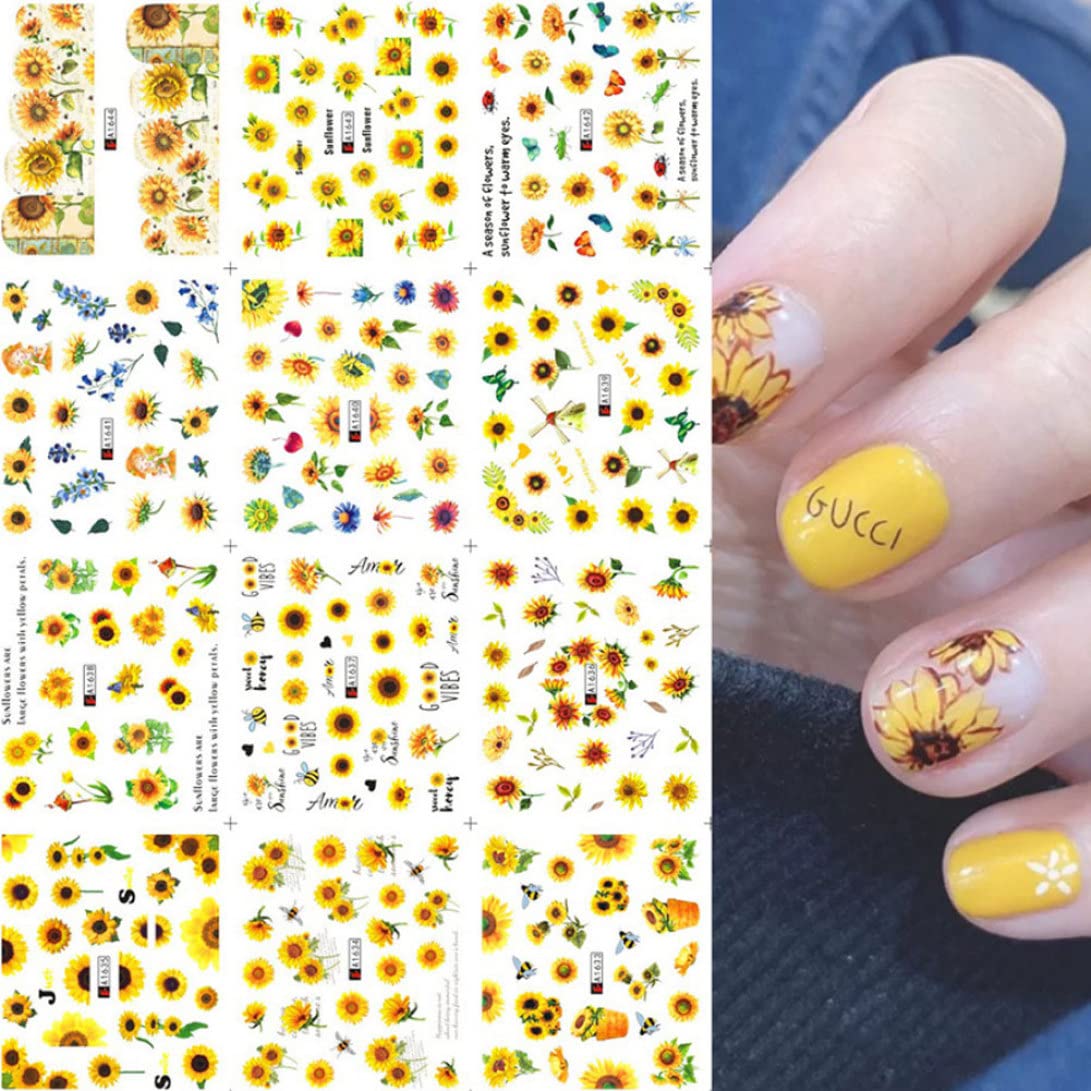 Floral Nail Art Stickers - Sunflower & Spring Flower Design Nail Tattoo Decals for Manicure | DIY Nail Supplies for Women | Perfect for Parties, Weddings & Everyday Wear