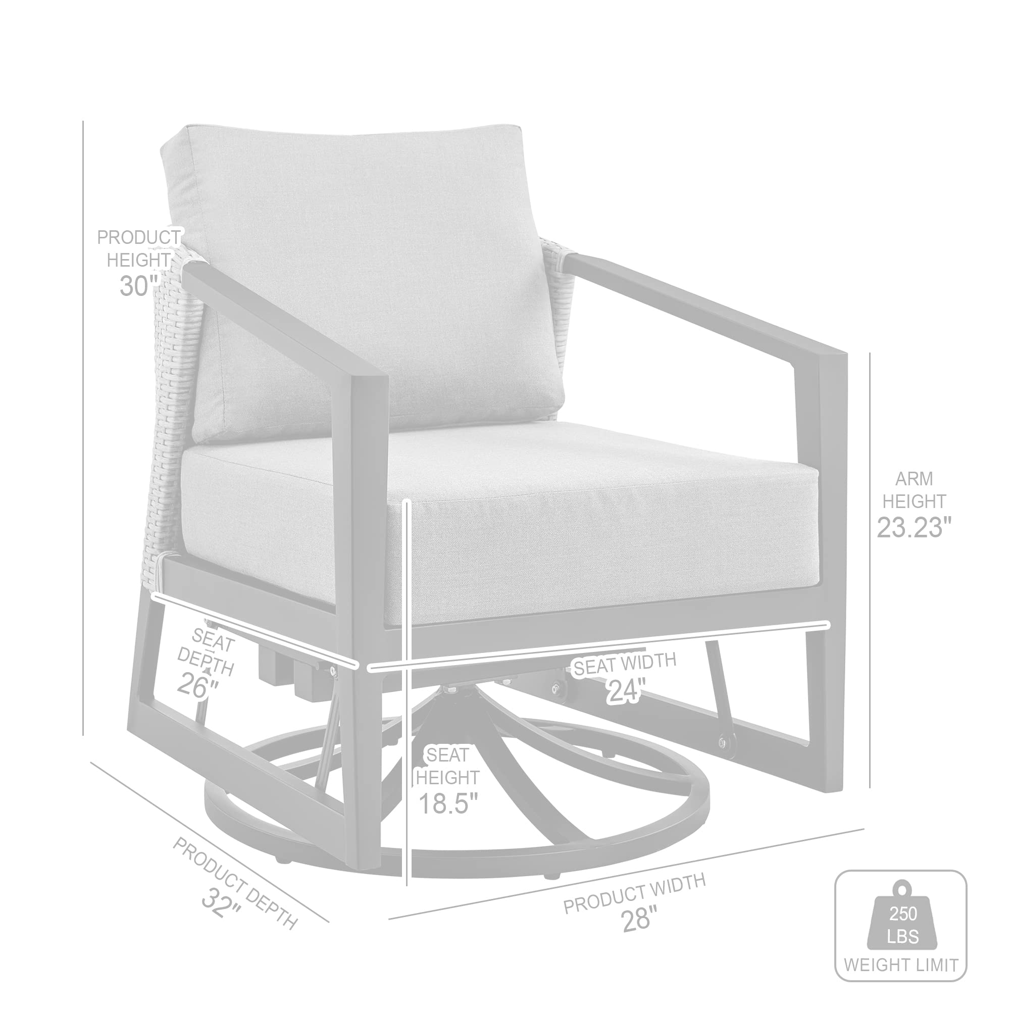 Armen Living Palma Outdoor Patio Swivel Lounge Chair - Aluminum Frame with Weather-Resistant Grey Cushions - Perfect for Poolside, Garden or Backyard Relaxation