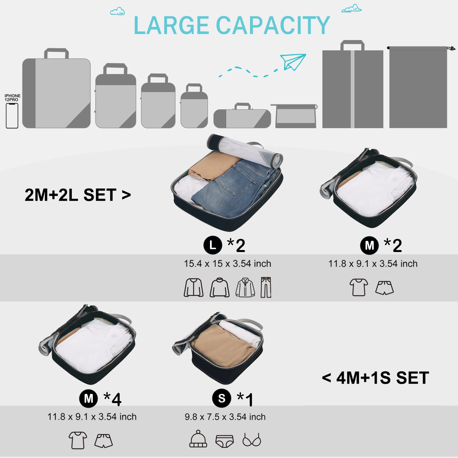 Gonex Compression Packing Cubes - Expandable Mesh Travel Organizer Bags for Suitcases, Backpacks & Carry-Ons | Perfect for Business Trips, Vacations & Weekend Getaways