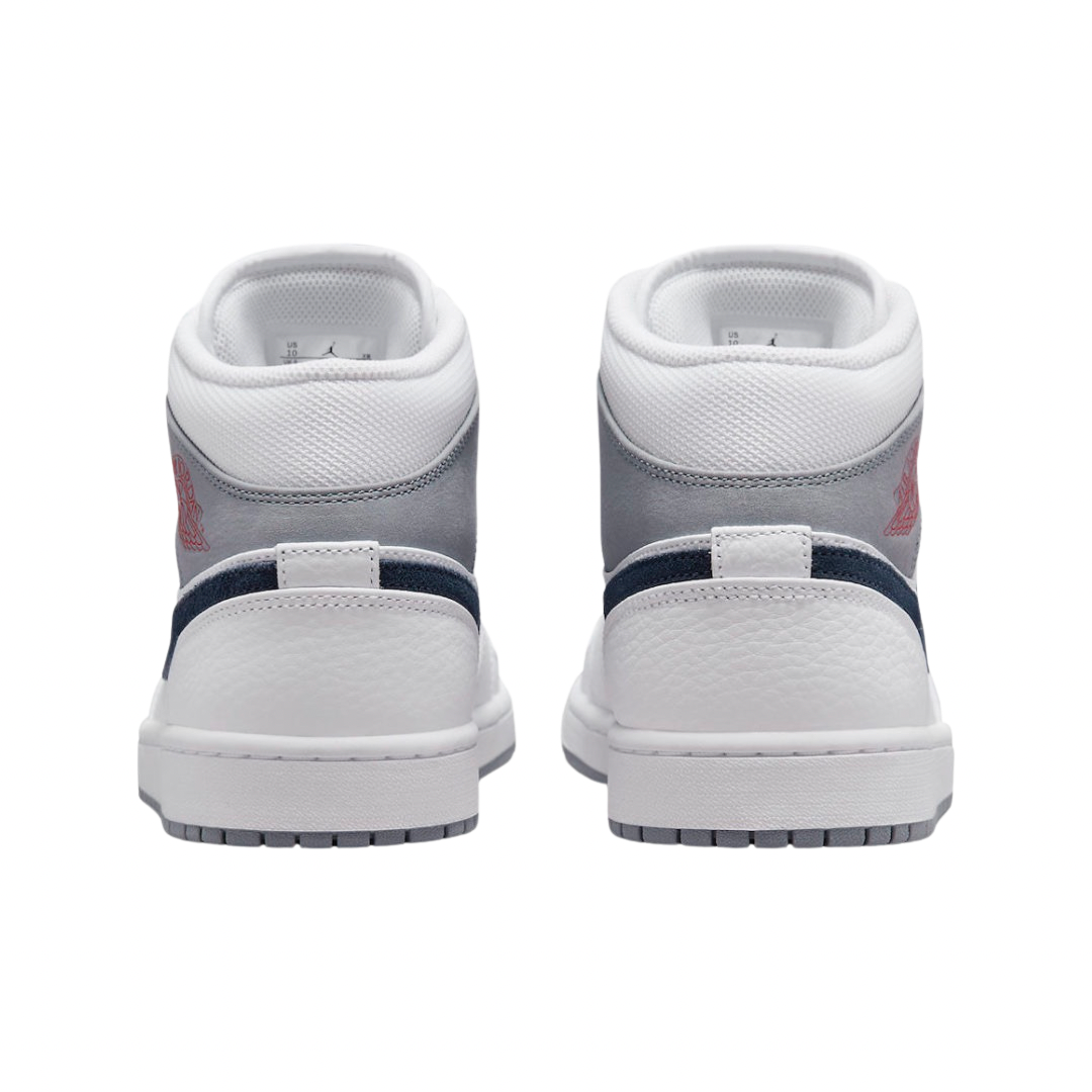Air Jordan 1 Mid Sneakers - Paris White/University Red/Stealth/Midnight Navy Colorway - Perfect for Basketball, Streetwear & Casual Outfits