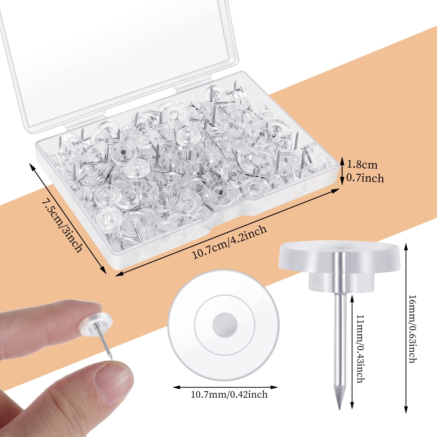 150 Count Clear Plastic Push Pins with Steel Point - Strong Thumb Tacks for Cork Boards, Bulletin Boards & Wall Hanging - Perfect for Offices, Schools, Home Decor & DIY Projects