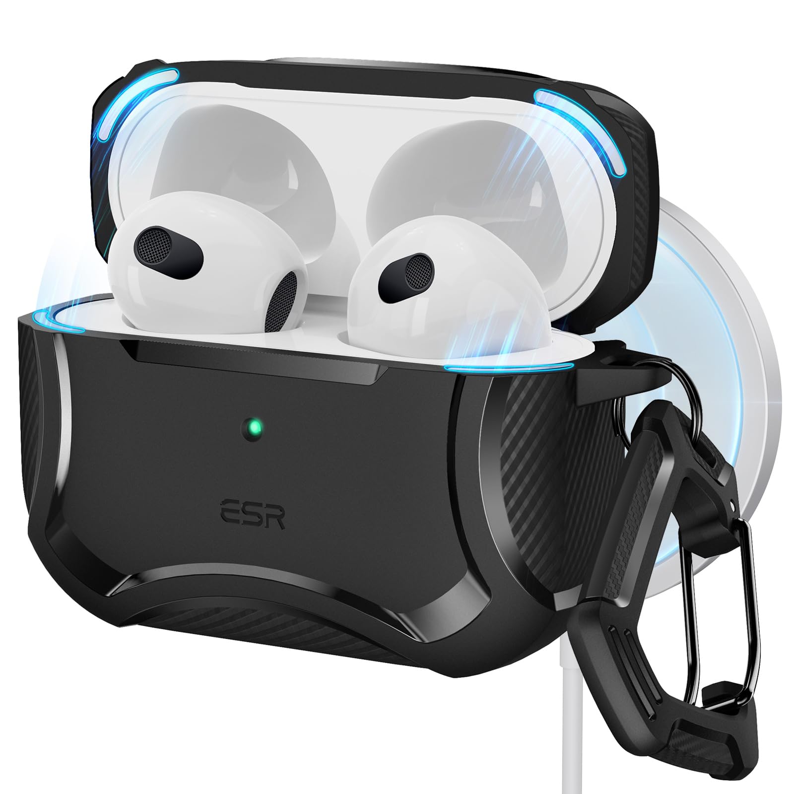ESR Cyber Series AirPods 3 Case (2021) - MagSafe Compatible, Magnetic Lid & Shockproof Protection - Perfect for Gym, Travel & Everyday Use - Black