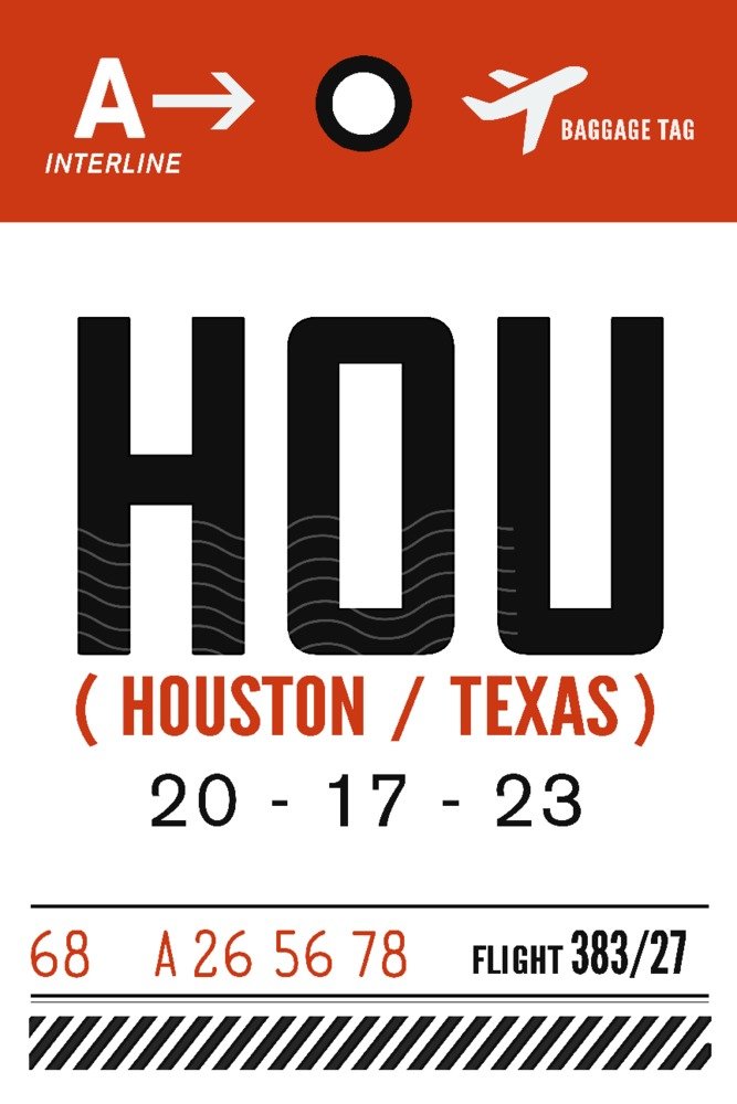 Houston Texas Travel Poster - Luggage Tag & Wall Decor (36x54 Giclee Gallery Print) - Perfect for Home Office, Airport Themed Room & Travel Enthusiast Gifts