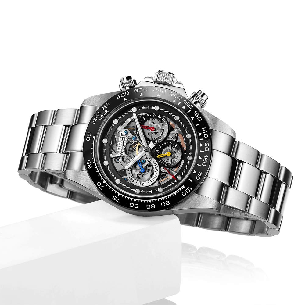 LOREO Men's Automatic Watch - Silver Stainless Steel, Sapphire Crystal, Ceramic Bezel, Date Display, Military Diving Watch, Waterproof 200M - Perfect for Outdoor Adventures, Scuba Diving & Everyday Wear