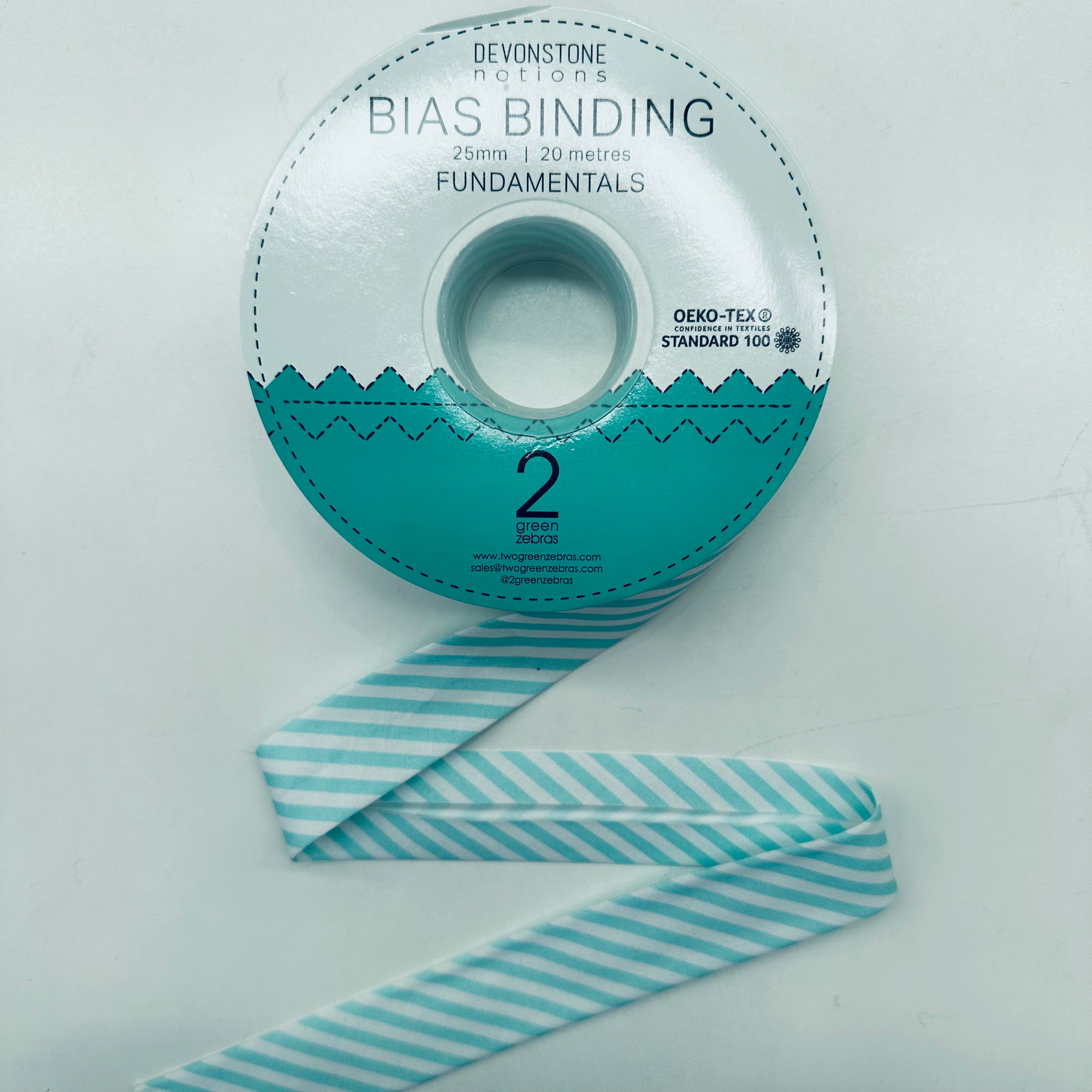 1 Inch Double Fold Bias Tape Seafoam Stripe - DVBB2870 - Perfect for Quilting, Sewing & DIY Crafts