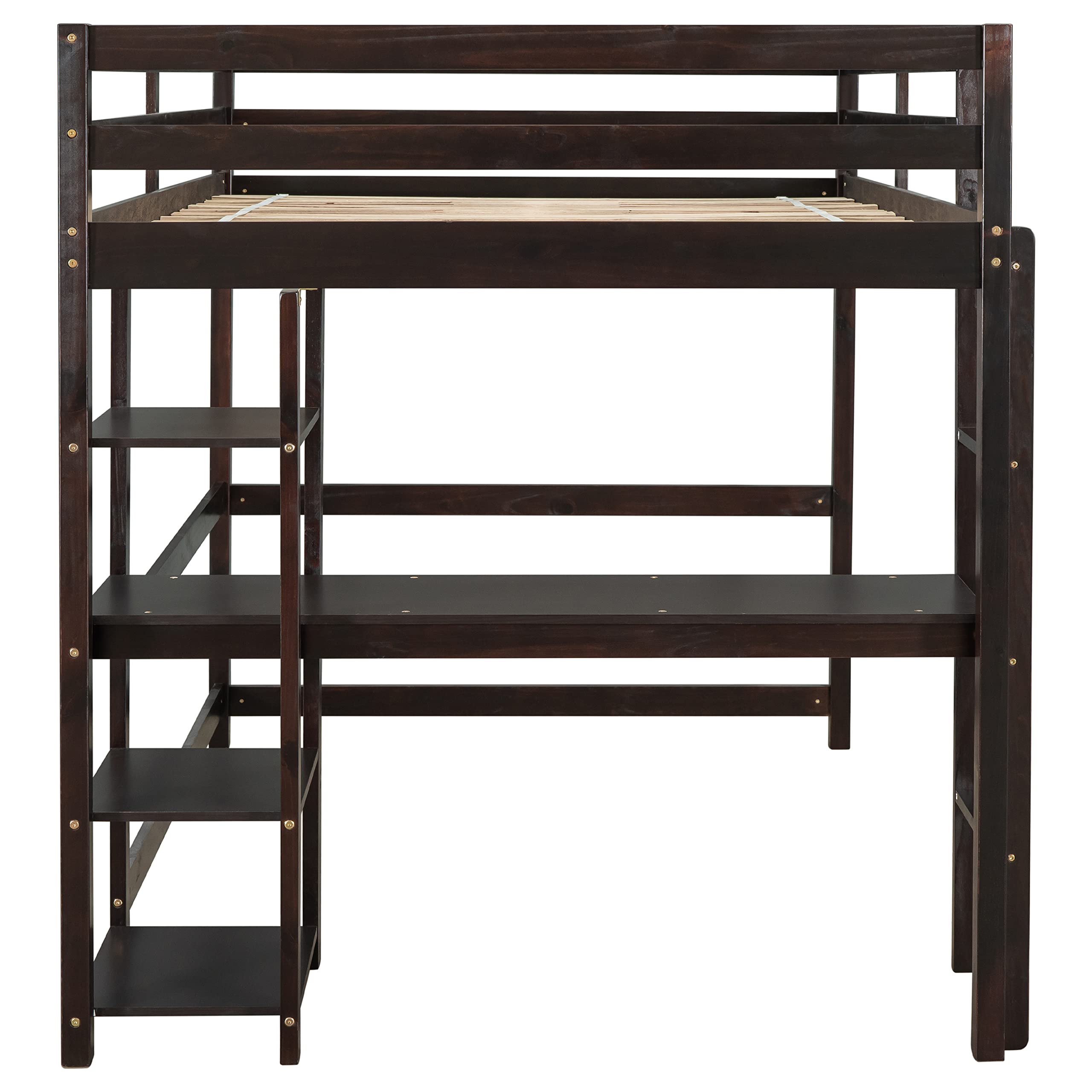 Harper & Bright Designs Full Size Wood Loft Bed with Built-in Desk for Kids & Teens - Space-Saving Study Bed for Boys & Girls in Espresso Finish - Perfect for Small Bedrooms, Dorm Rooms & Home Offices