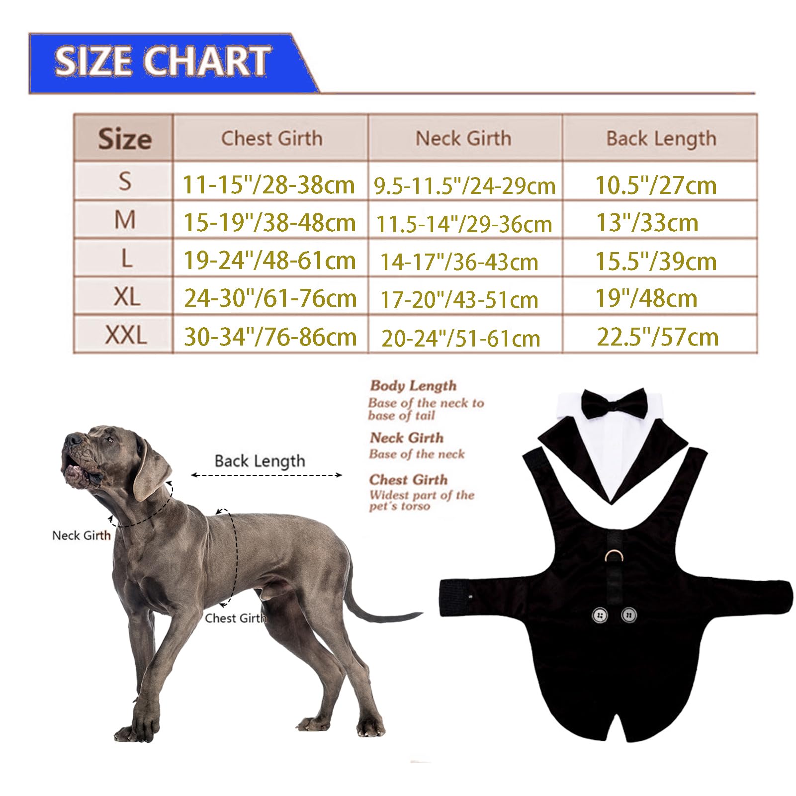 Dog Tuxedo & Bandana Set - Formal Wedding Suit for Small to Large Dogs (Black) for Pet Weddings & Parties