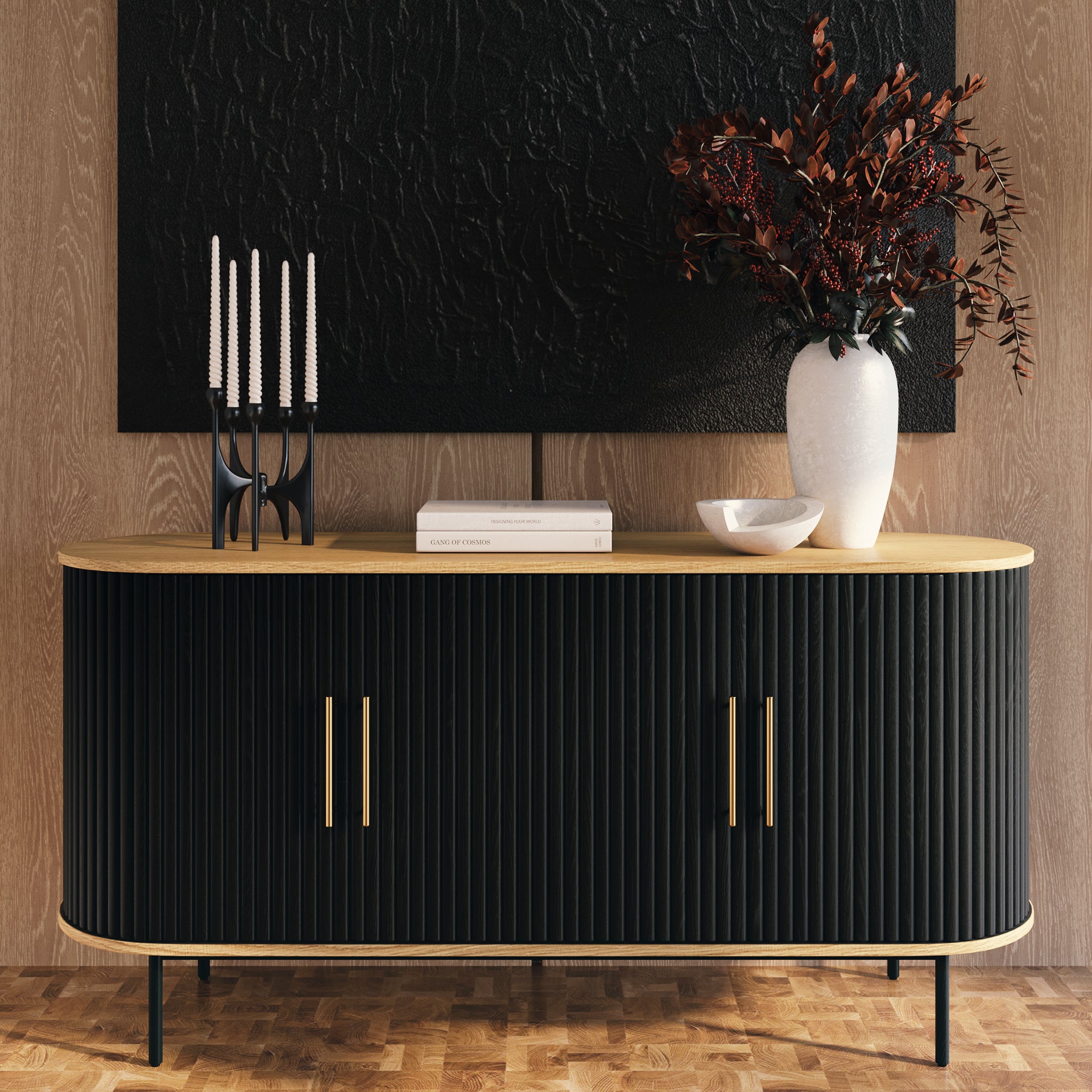 Modern Noir Sideboard - Stylish Mid-Century Buffet Cabinet for Dining Room & Living Room Storage | Perfect for Home Decor & Organizing Dishes, Linens & Entertainment Essentials