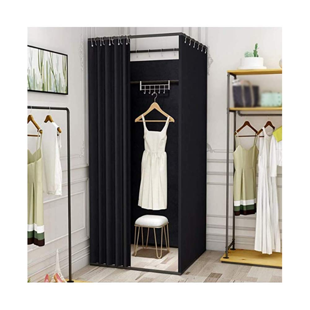 Foldable Black Dressing Room with Metal Frame & Shelf - 100x100x200cm Portable Changing Station for Clothing Stores, Offices & Events | Temporary Fitting Room, Track Display Stand & Locker Room Solution