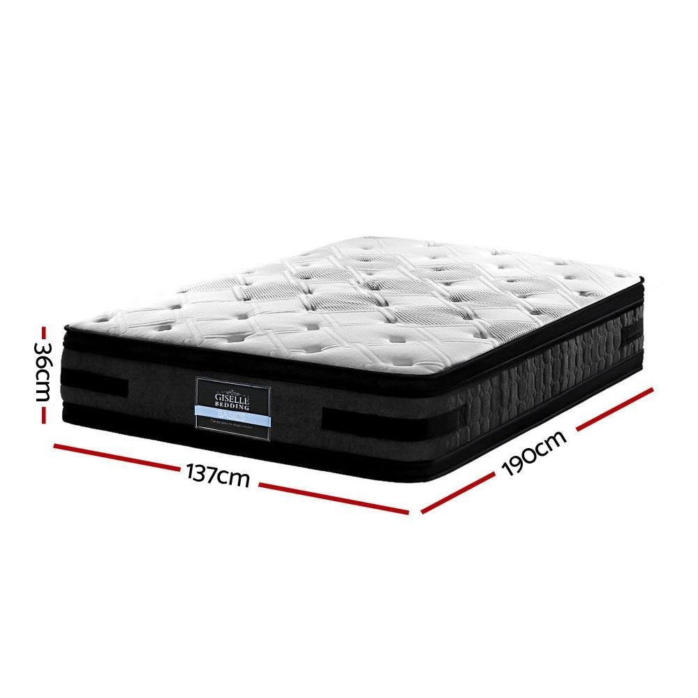 Premium Henley LED Bed Frame in Black with Luna Series Euro Top Medium Firm Mattress & Bamboo Mattress Topper - Complete Bed Set for Modern Bedrooms, Guest Rooms & Dormitories