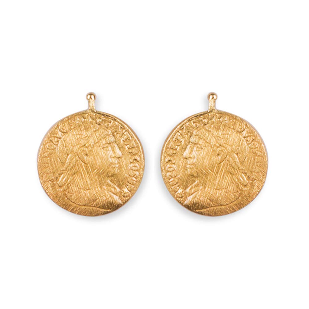 Heide Heinzendorff Interchangeable System Pendants - Pair of 16mm Small Gold Coin Charms for Necklace Layering, Stacking & Everyday Jewelry Styling