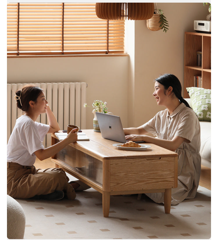 Solid Oak Wood Modern Lift-Top Coffee Table with Slate Finish - Perfect for Living Room, Home Office, and Small Spaces