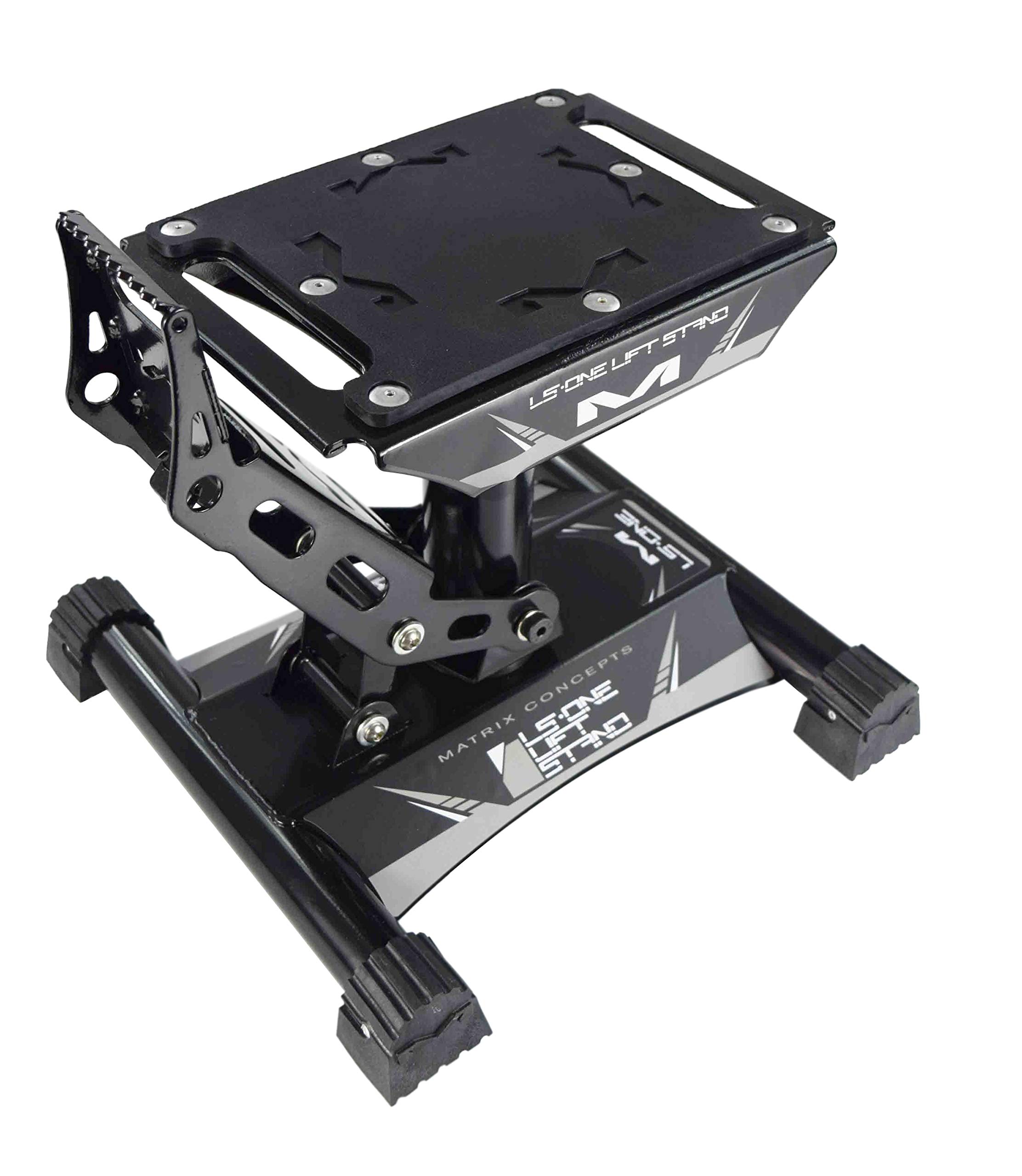 Matrix Concepts LS1 Lift Stand - Heavy Duty Carbon Steel Construction, 500 lbs Weight Capacity - Ideal for Dirt Bikes & Mini Riders - Includes Free Sticker Pack (Black) - Perfect for Garage Maintenance, Bike Storage & Off-Road Adventures
