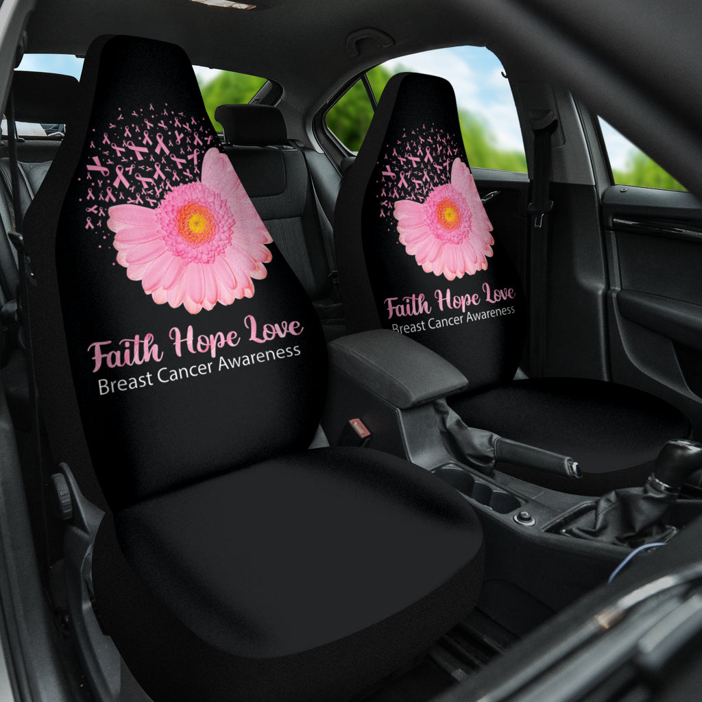 Breast Cancer Awareness Car Seat Covers - Pink Ribbon Flower Design with Faith Hope Love Inspiration | Support Survivors & Raise Awareness | Perfect for Cars, Trucks & SUVs