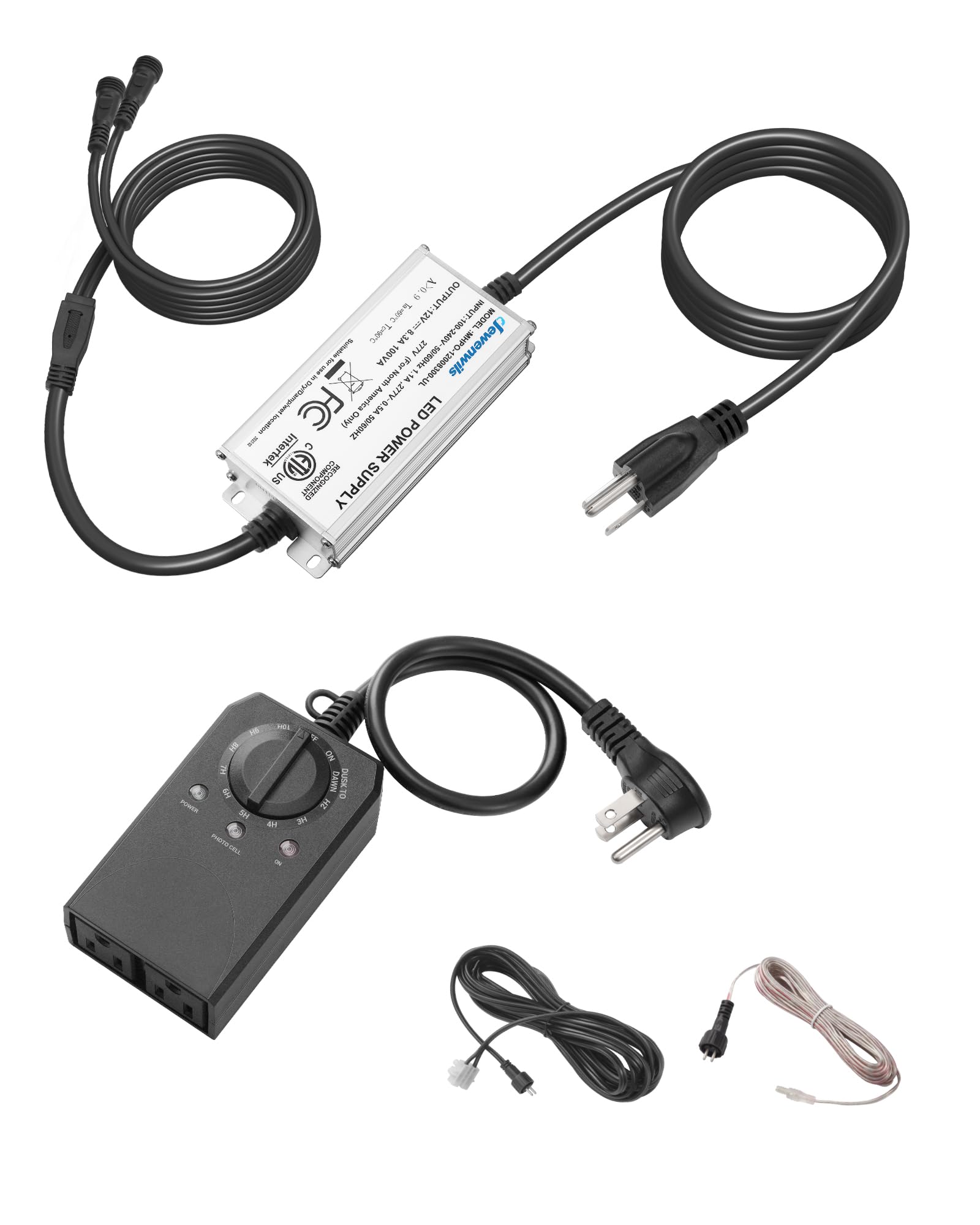 DEWENWILS 100W Low Voltage Outdoor Transformer with Timer & Photocell Sensor - 100-240V AC to 12V DC Converter, IP68 Waterproof for LED Landscape Lighting, Spotlights, Pathway Lights - Perfect for Garden, Yard, Patio & Backyard Lighting (ETL Listed)