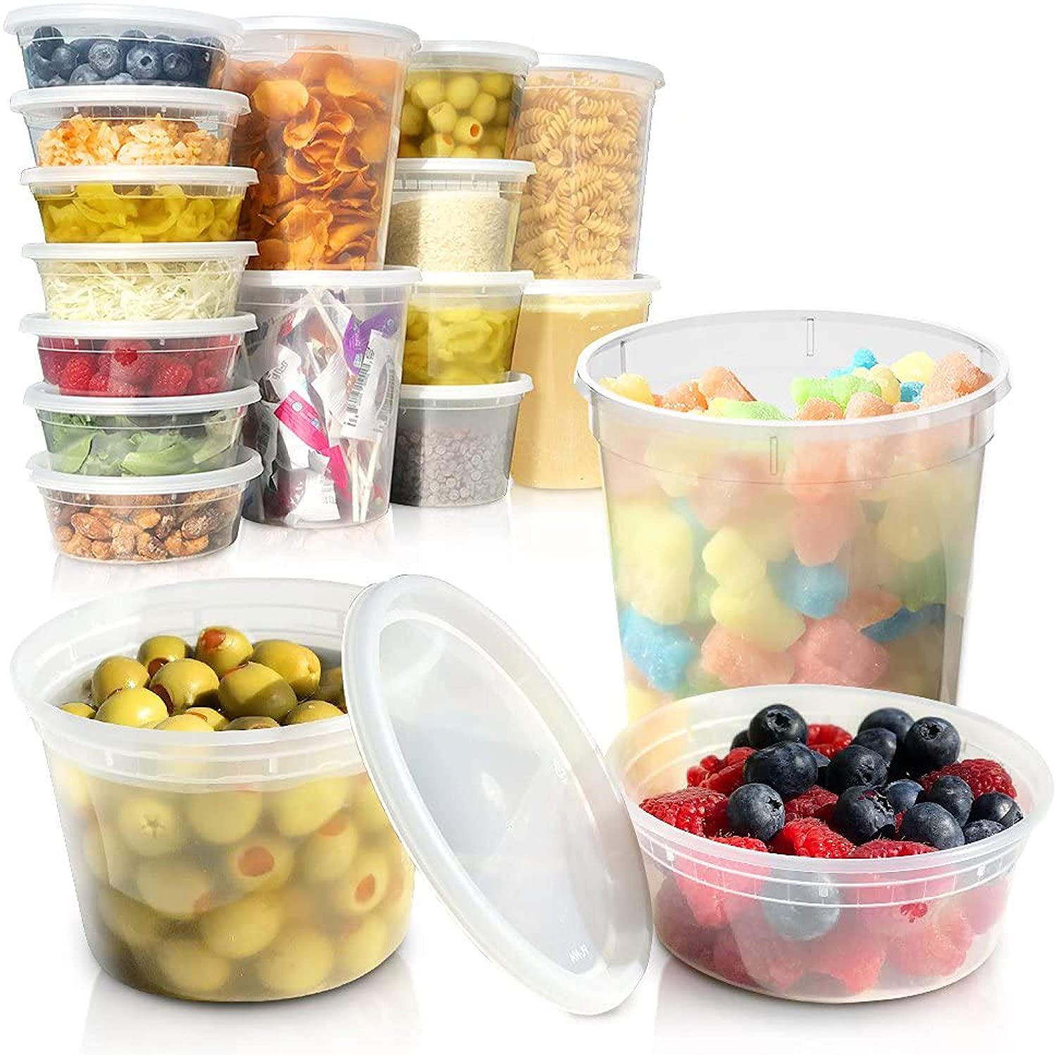 BPA-Free Stackable & Leakproof Food Storage Containers Combo Pack - 8oz, 16oz & 32oz (120 Sets, 360 Pieces) - Microwave, Dishwasher & Freezer Safe - Perfect for Meal Prep, Slime Storage, Soup, Deli & Leftovers