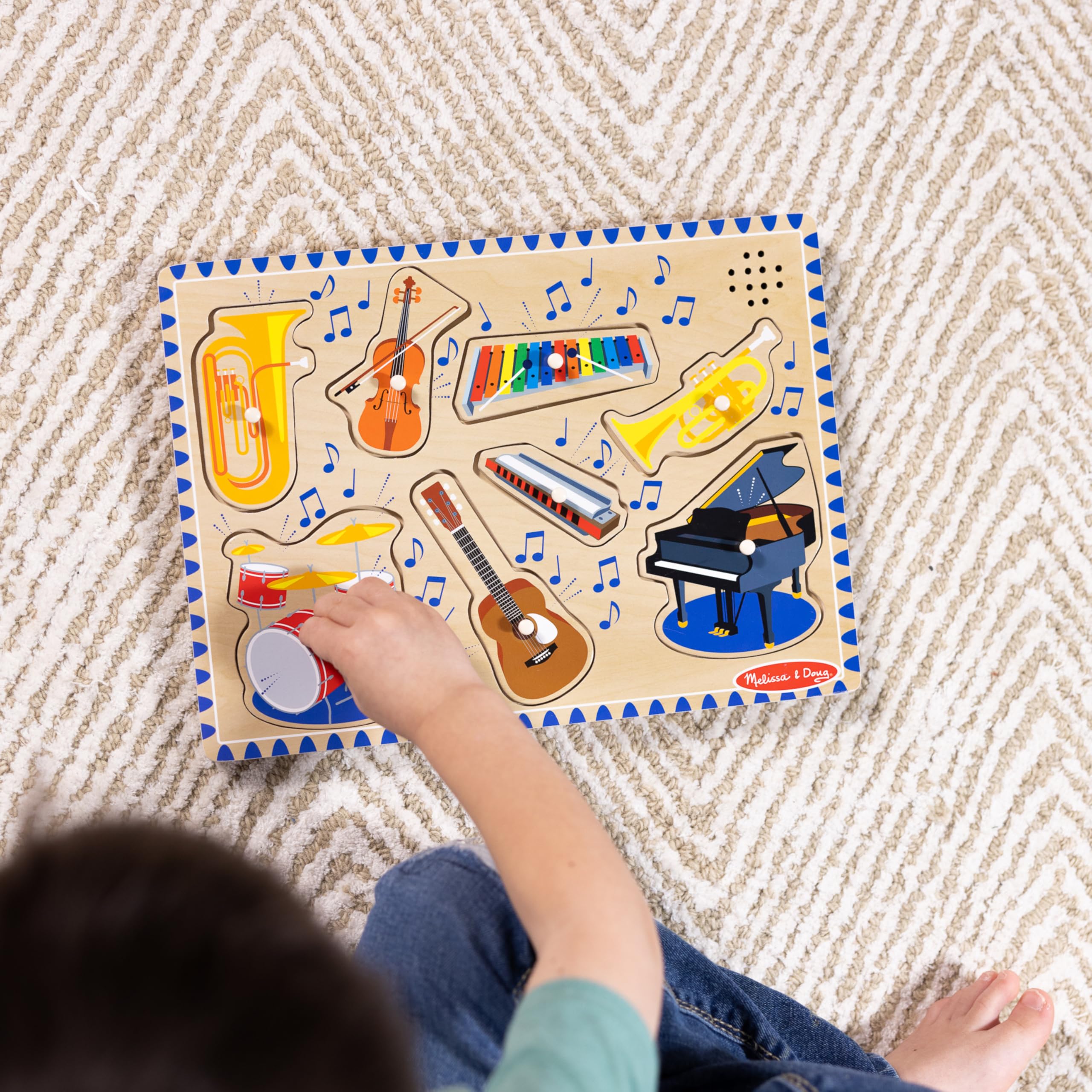 Melissa & Doug Wooden Musical Instruments Sound Puzzle - 8-Piece Light-Activated Peg Puzzle with Sound Effects | Educational Music Toy for Toddlers & Preschoolers Ages 2+ | Perfect for Early Learning, Sensory Play & Birthday Gifts