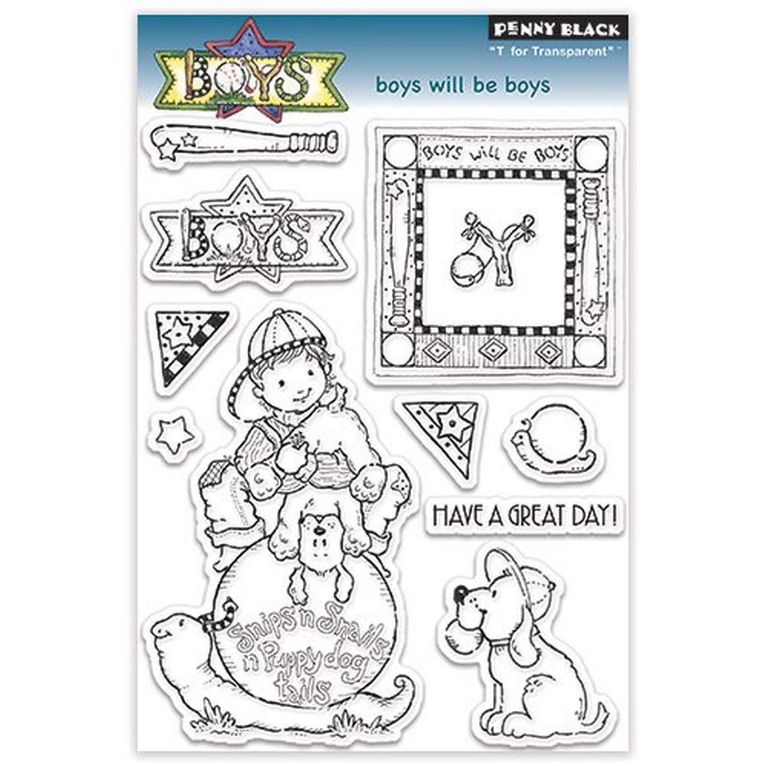 Penny Black Boys Will Be Boys Clear Stamps - Fun & Versatile Stamps for Scrapbooking, Card Making & DIY Crafts