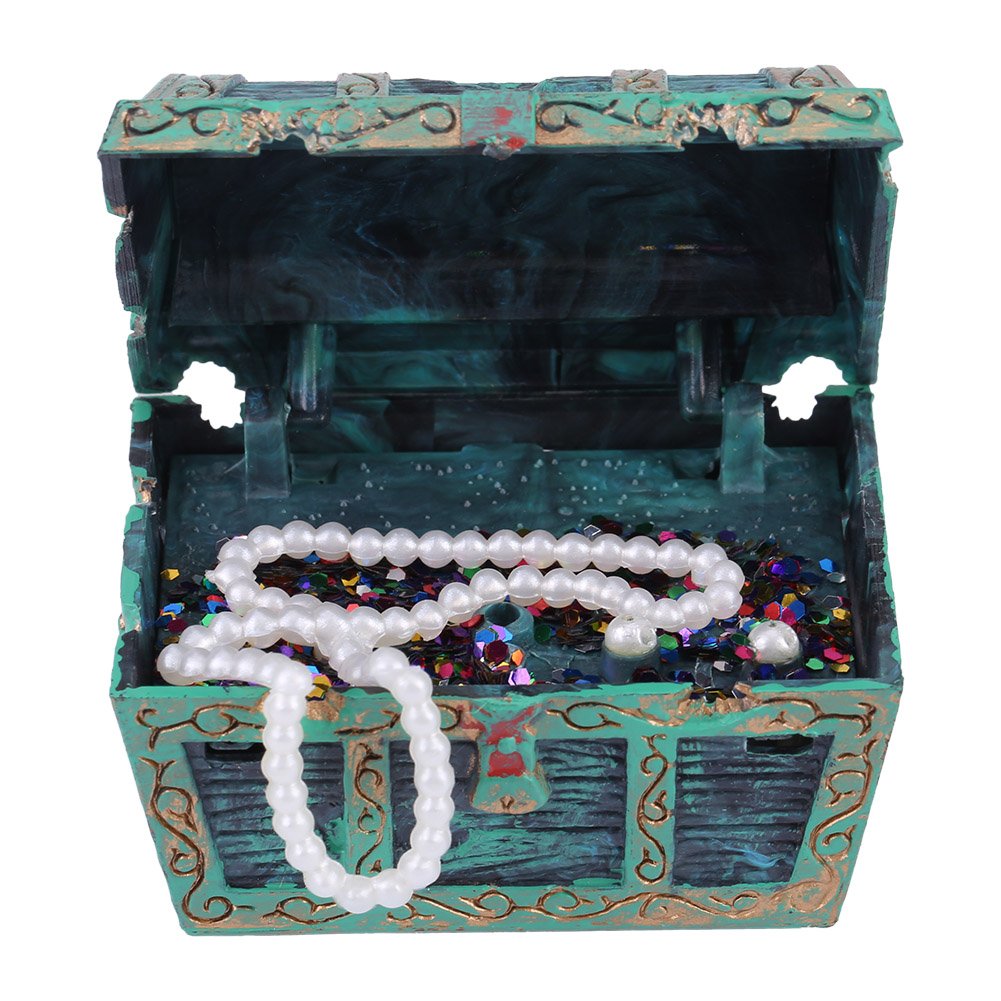Zerodis Aquarium Decorations - Resin Treasure Box Ornament for Fish Tank, Artificial Jewelry Box Landscape Decor (Green) | Perfect for Freshwater & Saltwater Aquariums, Fish Hideouts & Themed Tank Designs