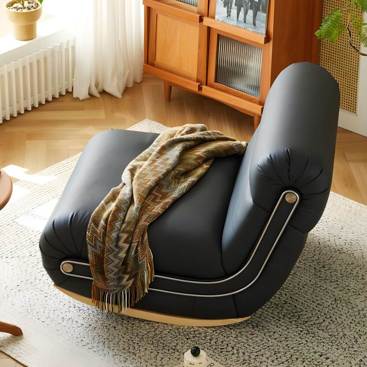 Stylish Solid Color Rocking Chair with Anti-Scratch Upholstery & Natural Wood Legs - Perfect for Living Room, Nursery, or Reading Nook