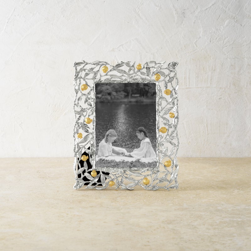 Elegant Pomegranate Silver & Gold 5x7 Photo Frame - Perfect for Wedding, Anniversary & Home Decor Gifts
