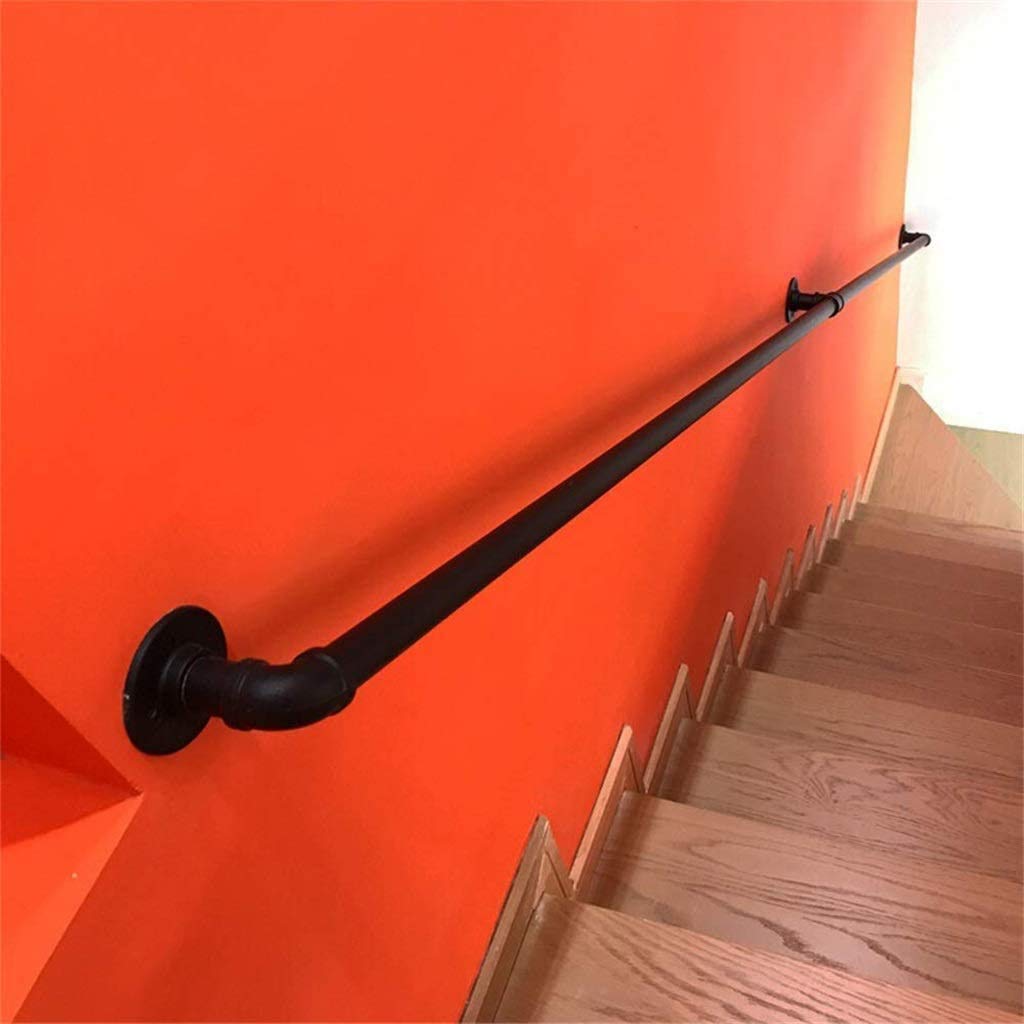 5ft Industrial Matte Black Galvanized Iron Pipe Handrail Kit - Indoor/Outdoor Stair Railing for Elderly Safety, Loft & Industrial Style Home Decor - Perfect for Stairs, Porches, and Accessibility Needs