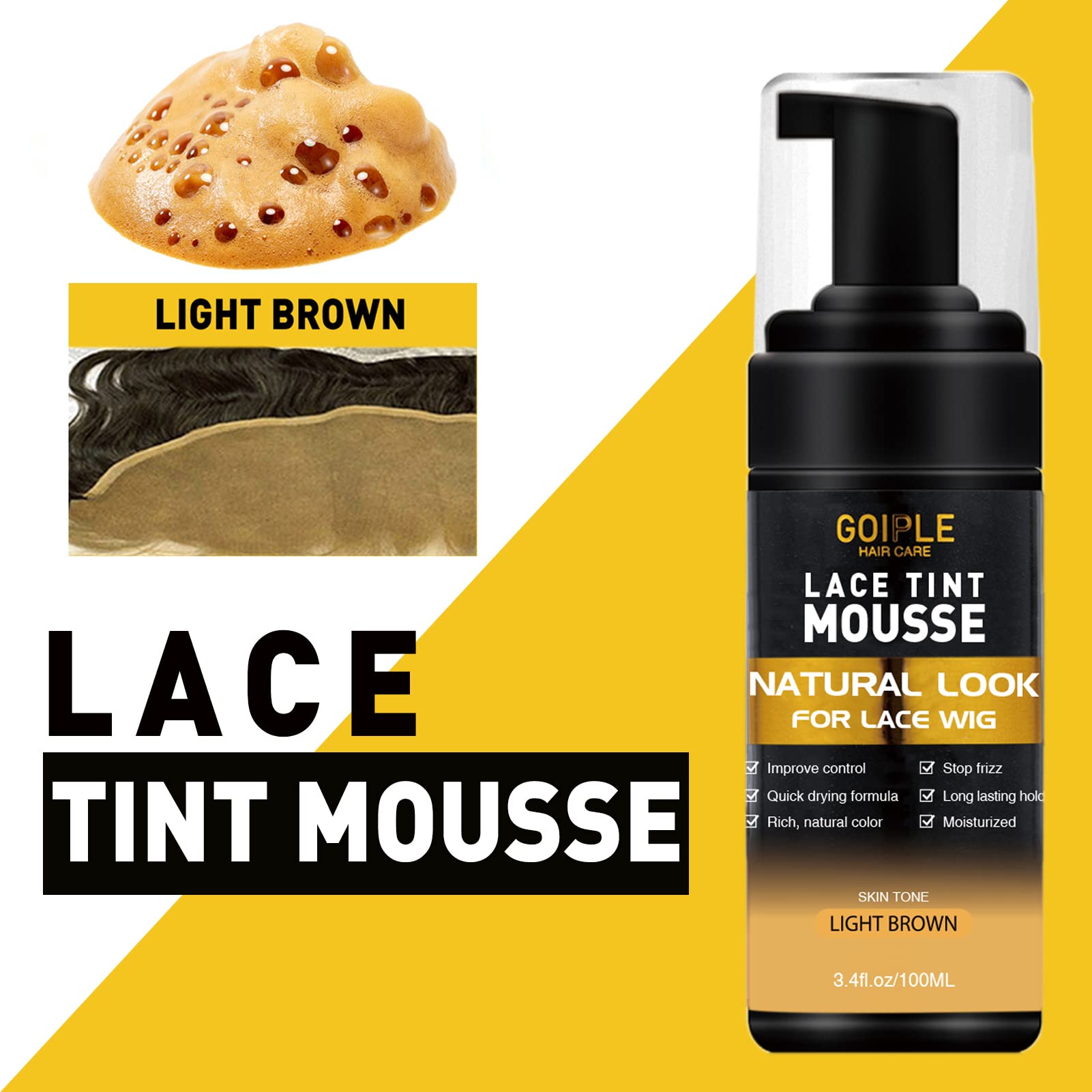 Women's Lace Tint Melting Mousse for Toupees, Hairpieces & Wigs - Natural Finishing Color with Wig Glue & Tool Set (Light Brown) | Perfect for Daily Styling, Cosplay & Hair Extensions