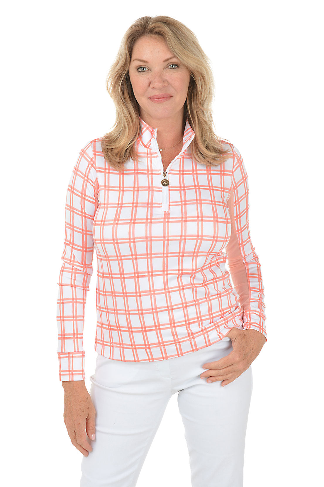 UPF50+ Windowpane Plaid Sun Protection Shirt with Mock Neck - Perfect for Outdoor Activities, Beach, Hiking and Summer Travel