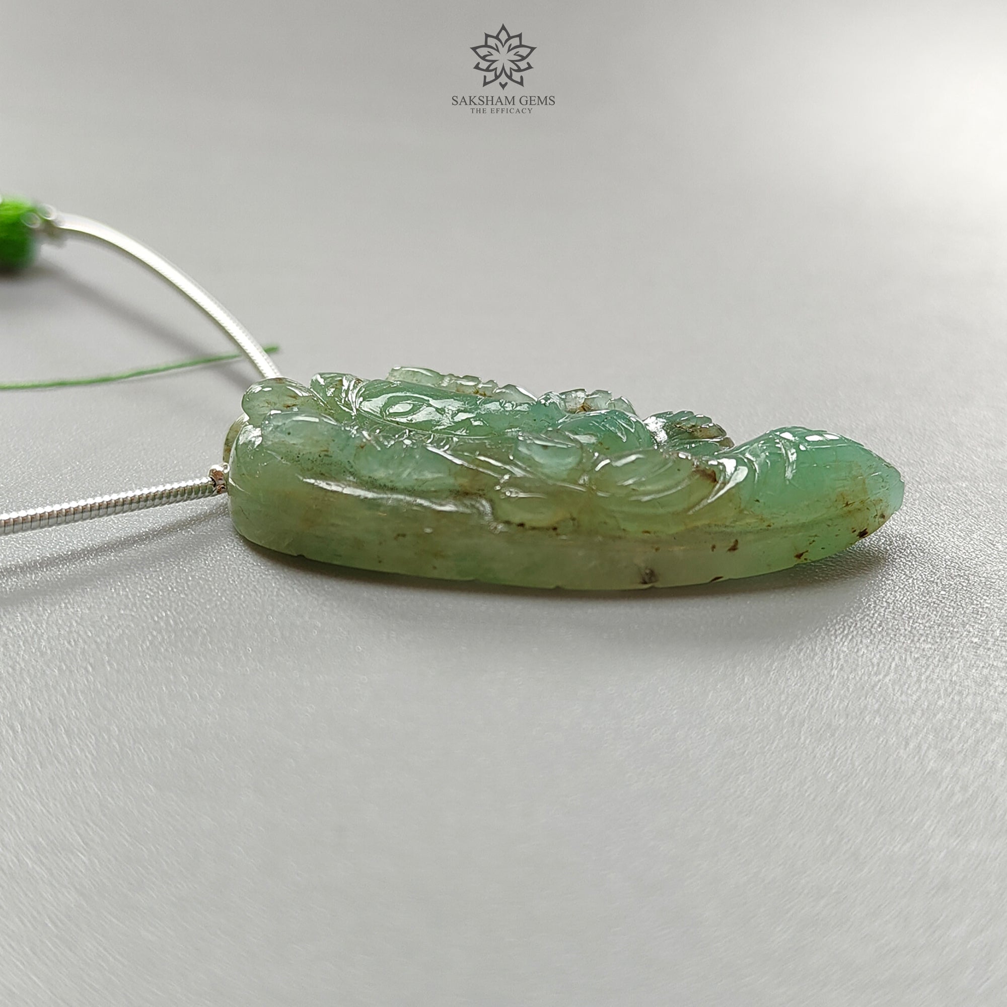 Natural Untreated Green Emerald Loose Beads - 39.50cts May Birthstone, Lord Ganesha Carved Gemstone (38x20mm) for Jewelry Making, Meditation & Spiritual Healing