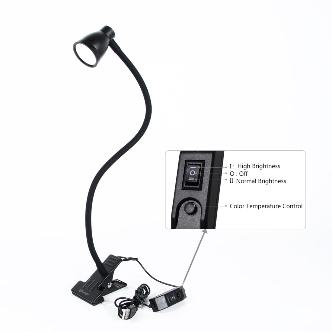 Adjustable Clamp Desk Lamp with 10 LED Beads - 3000K-6500K Color Temperature & 6 Lighting Modes - Clip On Reading Light for Study, Office, and Bedroom (Black, AC Adapter Not Included)
