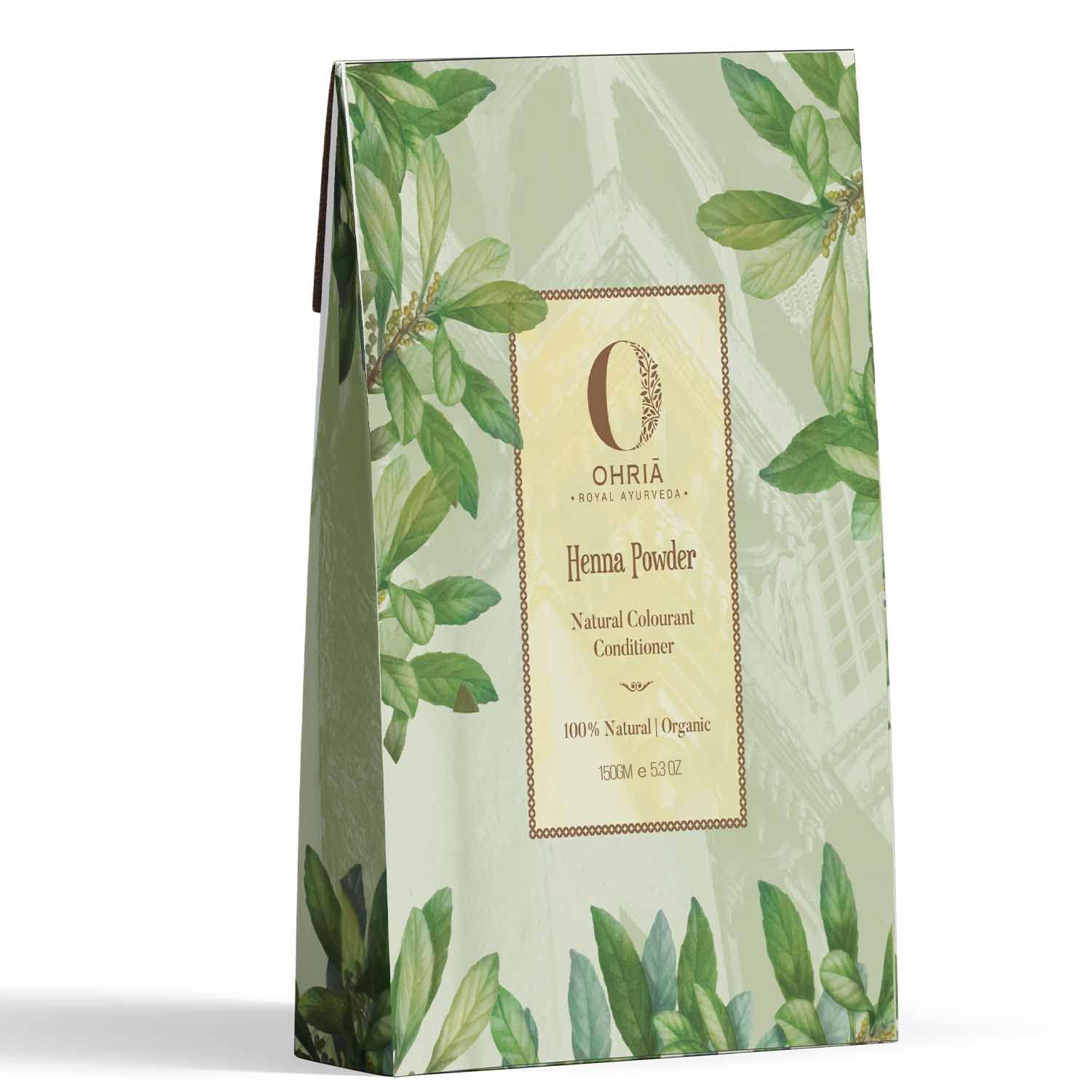 Ohria Ayurveda 100% Pure Natural Henna Powder for Hair - Long Lasting Brown Hair Color & Conditioner | Nourishes, Strengthens & Adds Shine | Safe for All Hair Types | 150g | Perfect for DIY Hair Coloring, Salon Treatments & Natural Hair Care at Home