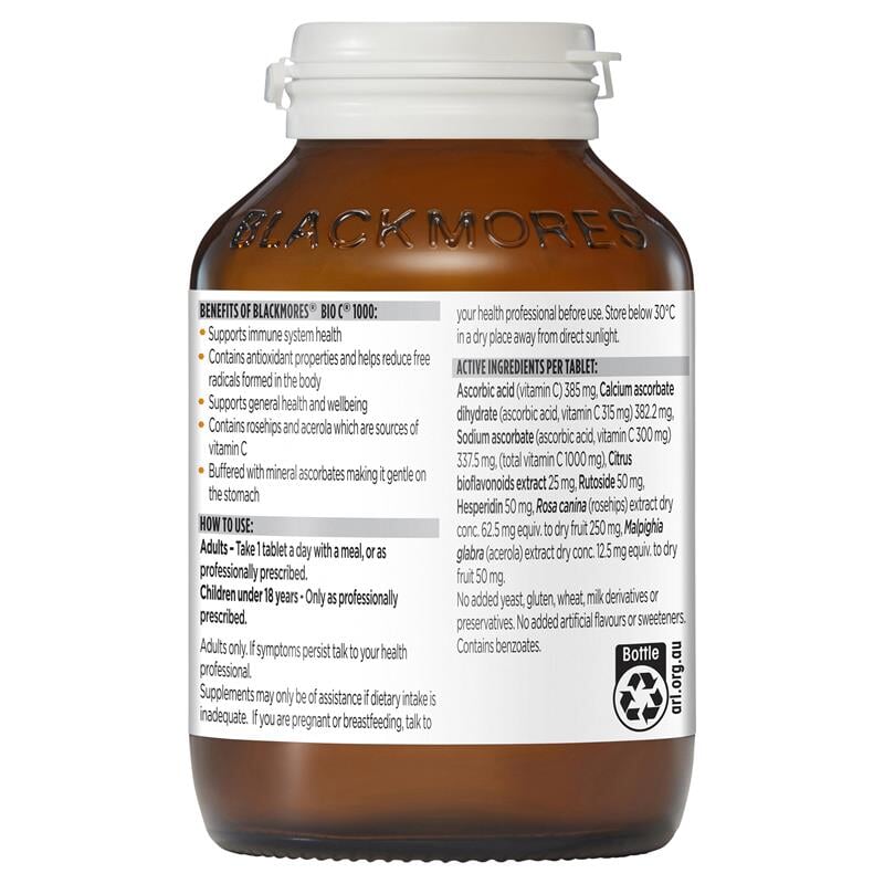 Blackmores Bio C 1000mg Vitamin C Supplement - Immune Support, Antioxidant Boost for Adults - Perfect for Cold Season & Daily Wellness