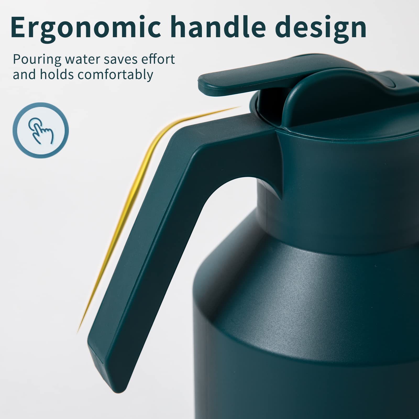 OKE 34oz Double-Walled Vacuum Insulated Coffee Carafe with Glass Liner - 24-Hour Hot & Cold Retention Beverage Dispenser, Ergonomic Handle for Coffee, Tea, Water - Perfect for Home, Office, Camping & Outdoor Use (White)