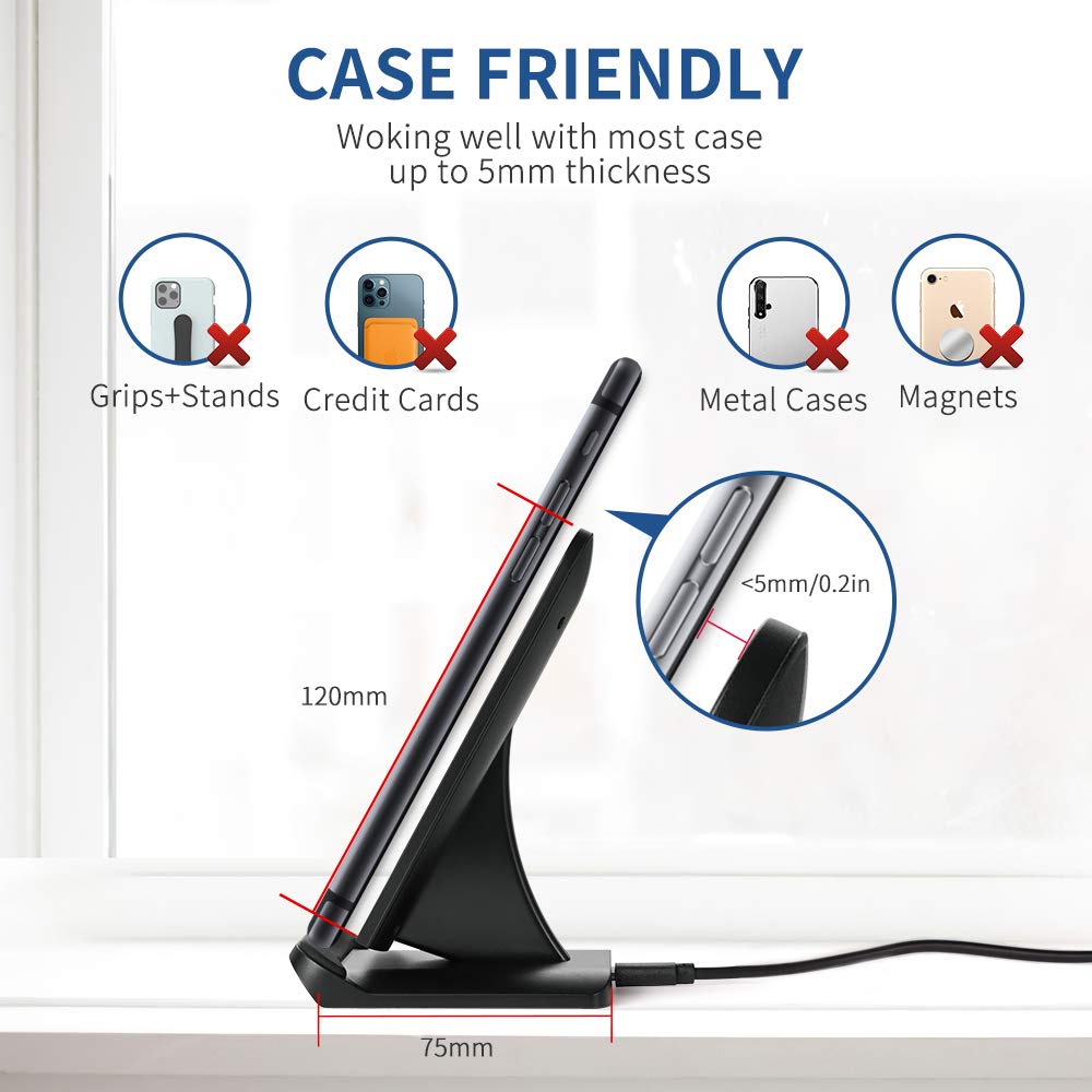WAIWAIBEAR 15W Fast Wireless Charger Stand - Qi-Certified Phone Charging Dock for iPhone 13/12/11/SE/X/8 Plus, Samsung Galaxy S21/S20/S10/S9/S8, Google Pixel - Perfect for Bedside, Office & Car Use