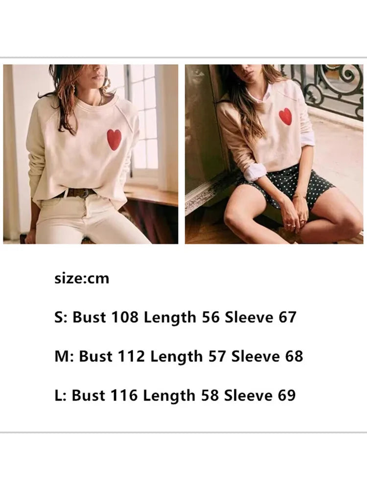 Women's Heart Print Sweatshirt - Cute Valentine's Day Gift, Casual Pullover Sweater for Date Night & Romantic Outfits