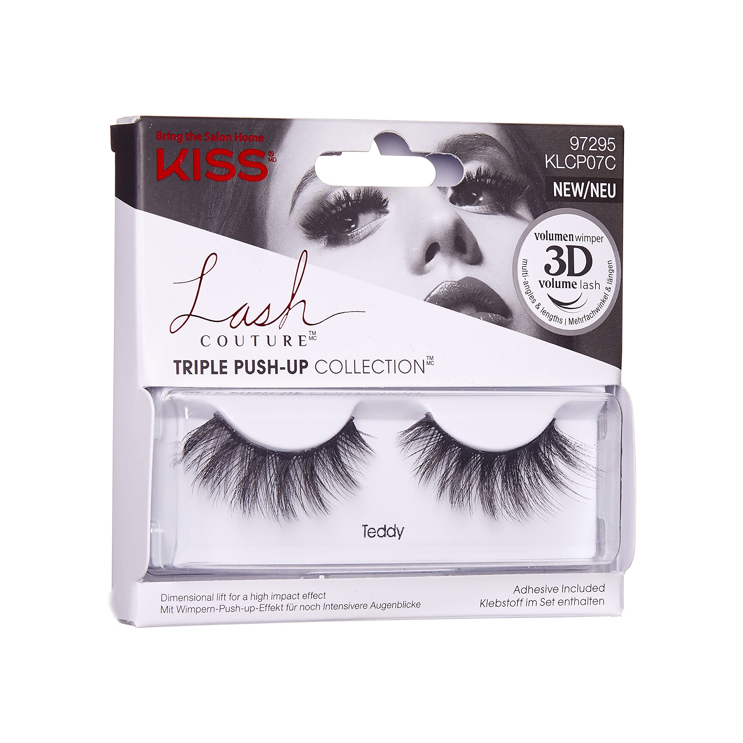 KISS Lash Couture Triple Push Up False Eyelashes - 3D Volume Teddy Style, Cruelty-Free & Reusable with Lash Glue | Perfect for Parties, Weddings & Special Occasions