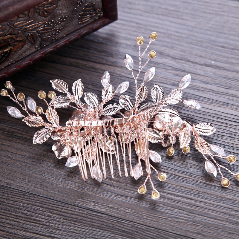 Myra Floral Bridal Hair Comb - Silver, Rose Gold & Yellow Gold Wedding Hair Accessories for Brides, Bridesmaids & Prom | Perfect for Weddings, Photoshoots & Special Occasions