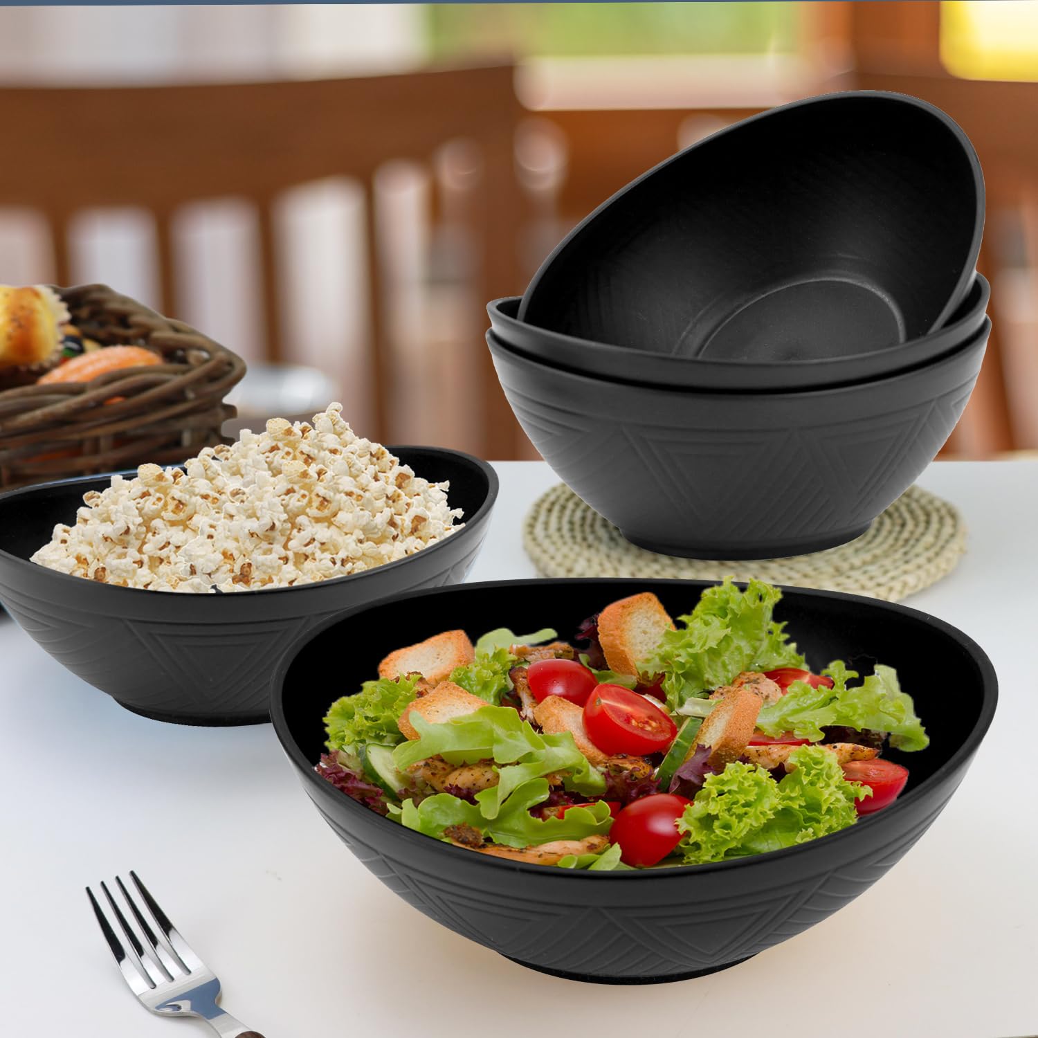 Homienly 9.6 Inch Large Serving Bowls Set of 4 - 60 Oz Oval Dishes for Salad, Pasta, Side Dishes - Microwave & Dishwasher Safe - Perfect for Wedding Parties, Family Dinners & Entertaining Guests - Elegant Black