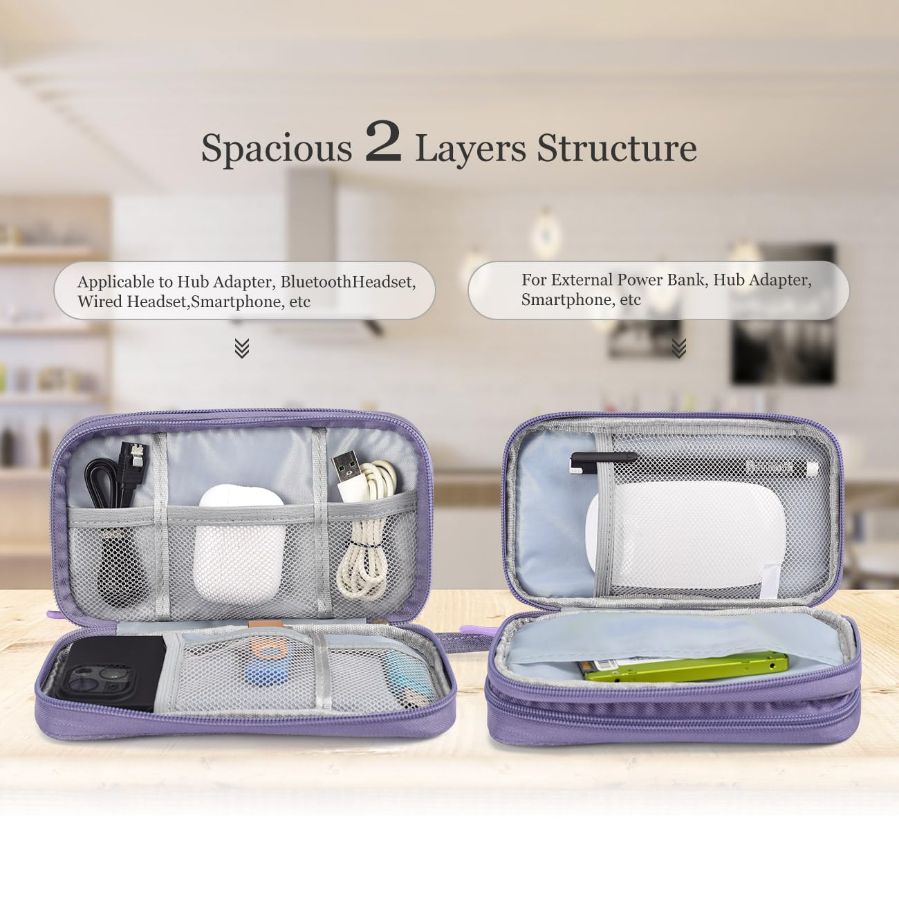Electronic Organizer Travel Cable Accessories Bag - Waterproof Storage Case for Power Bank, Chargers, USB Cables, Earphones & Mouse - Portable Cord Organizer for Office, Home & Travel (Purple)