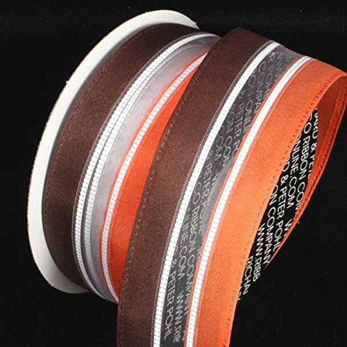 1.5 Inch x 80 Yards Satin Sheer Brown Orange White Striped Wired Craft Ribbon - Perfect for Gift Wrapping, DIY Projects & Party Decorations