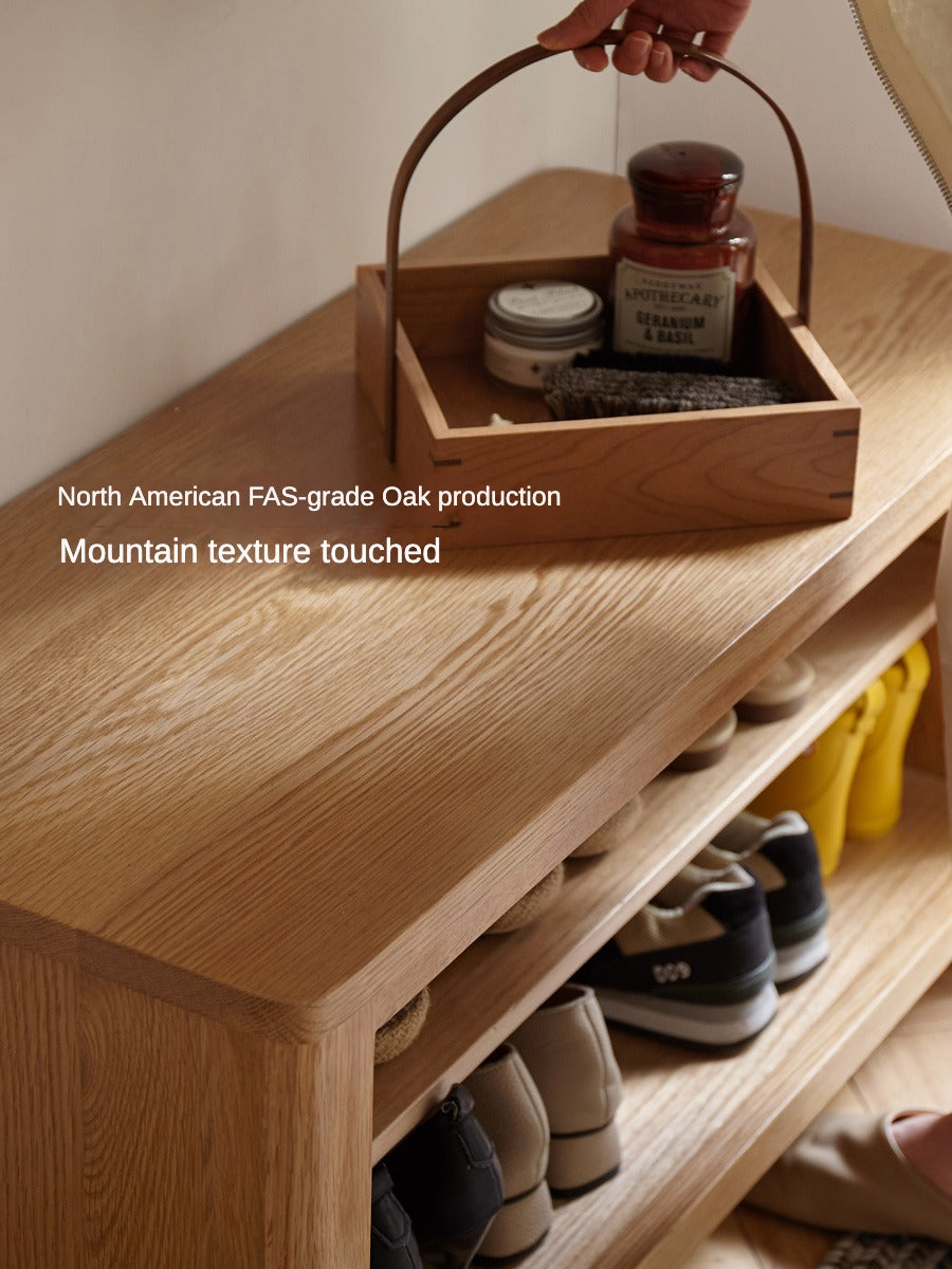 Solid Oak Wood Shoe Storage Bench with Cushion - Entryway Organizer for Shoes, Boots & Accessories - Perfect for Hallway, Mudroom & Closet Organization