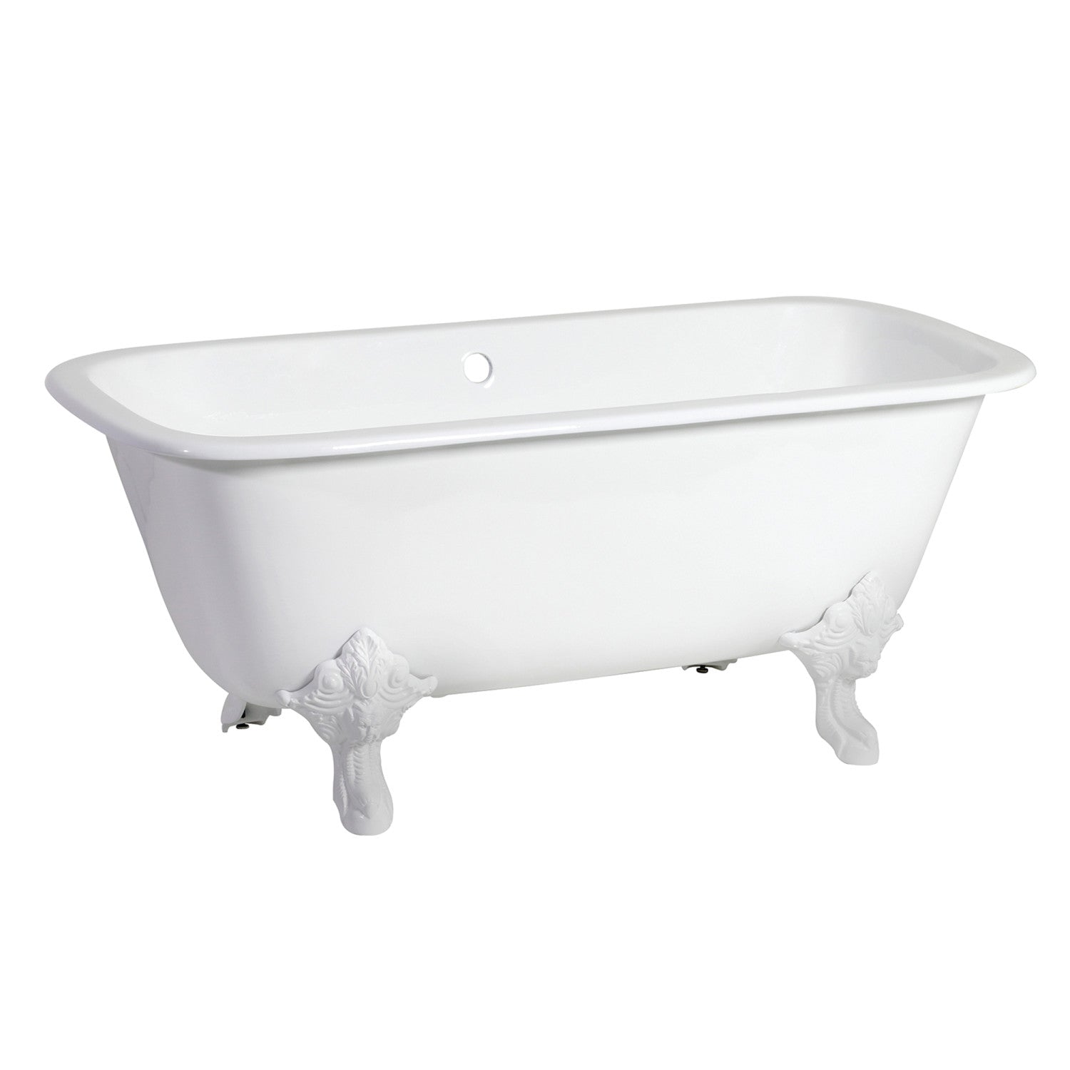67 Inch White Cast Iron Clawfoot Bathtub - Rectangular Double Ended Freestanding Soaking Tub for Bathroom & Spa Relaxation (No Faucet Drillings)
