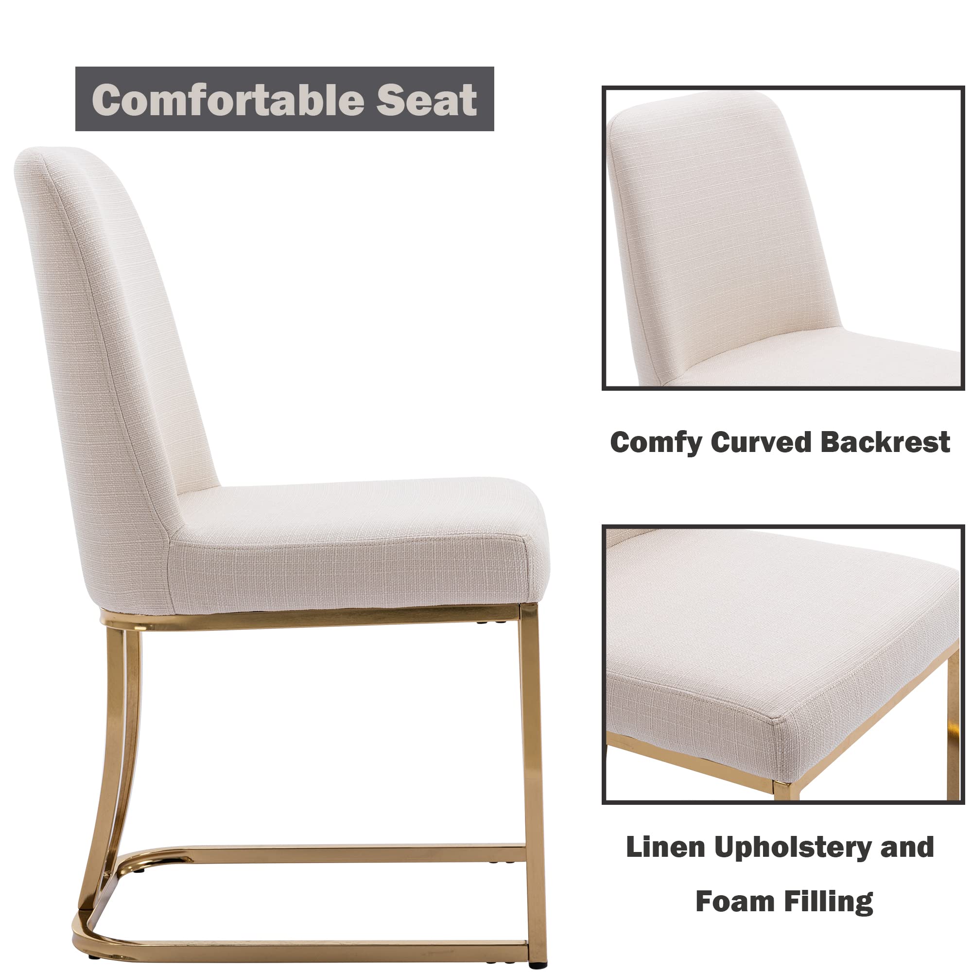 2 Piece Modern Linen Dining Chair Set - High Back Upholstered Armless Side Chairs for Dining Room & Living Room - Cream Fabric Seating - Perfect for Small Spaces, Breakfast Nooks & Contemporary Home Decor