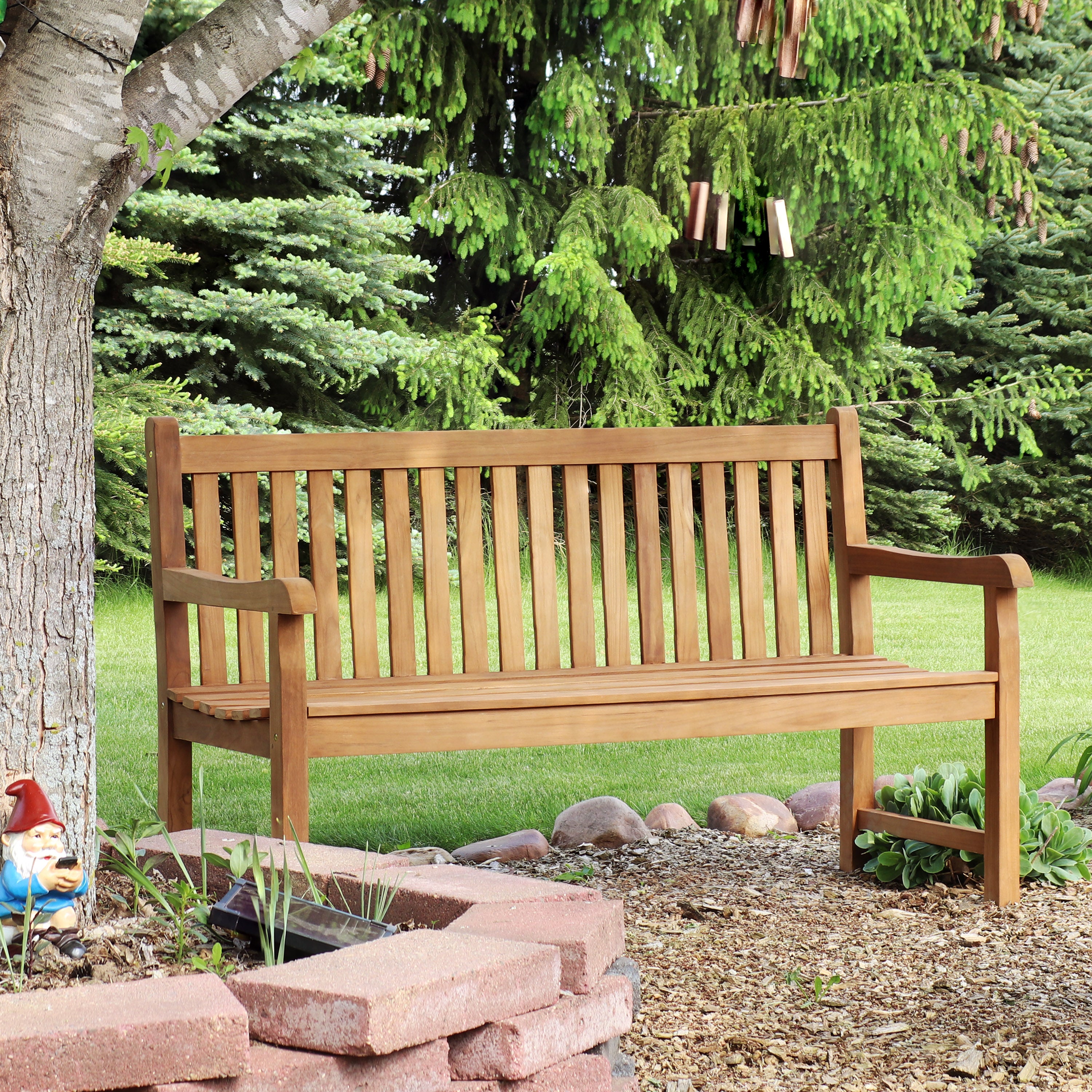 Sunnydaze Outdoor 2-Person Teak Wood Garden Bench - Durable Patio Furniture for Backyard, Porch & Garden Seating - Perfect for Relaxing Outdoors