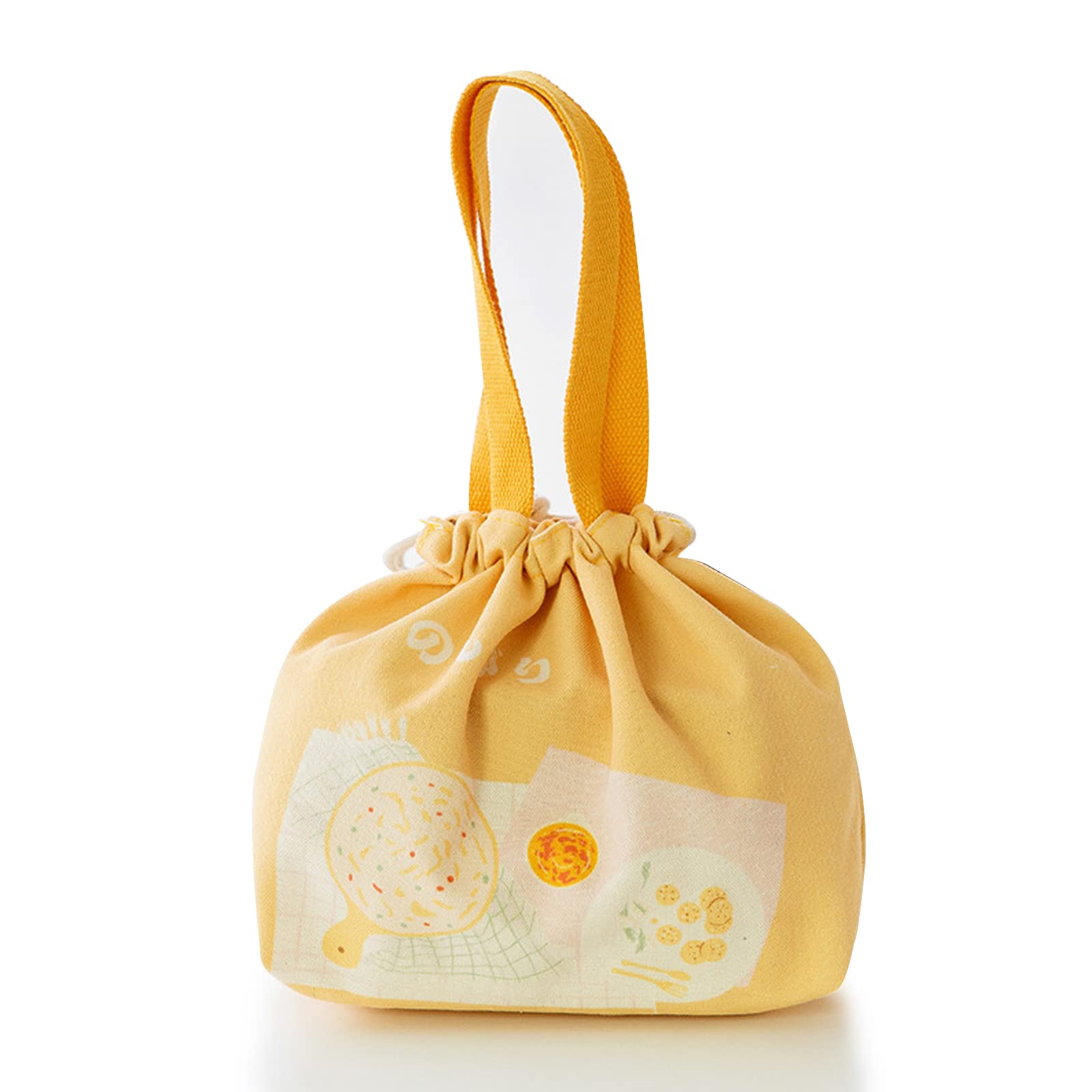 Benshukam Mini Reusable Lunch Tote Bag - Cute Drawstring Japanese Style Lunch Pouch for Women & Girls (Yellow) - Perfect for School, Work, Picnics & Travel