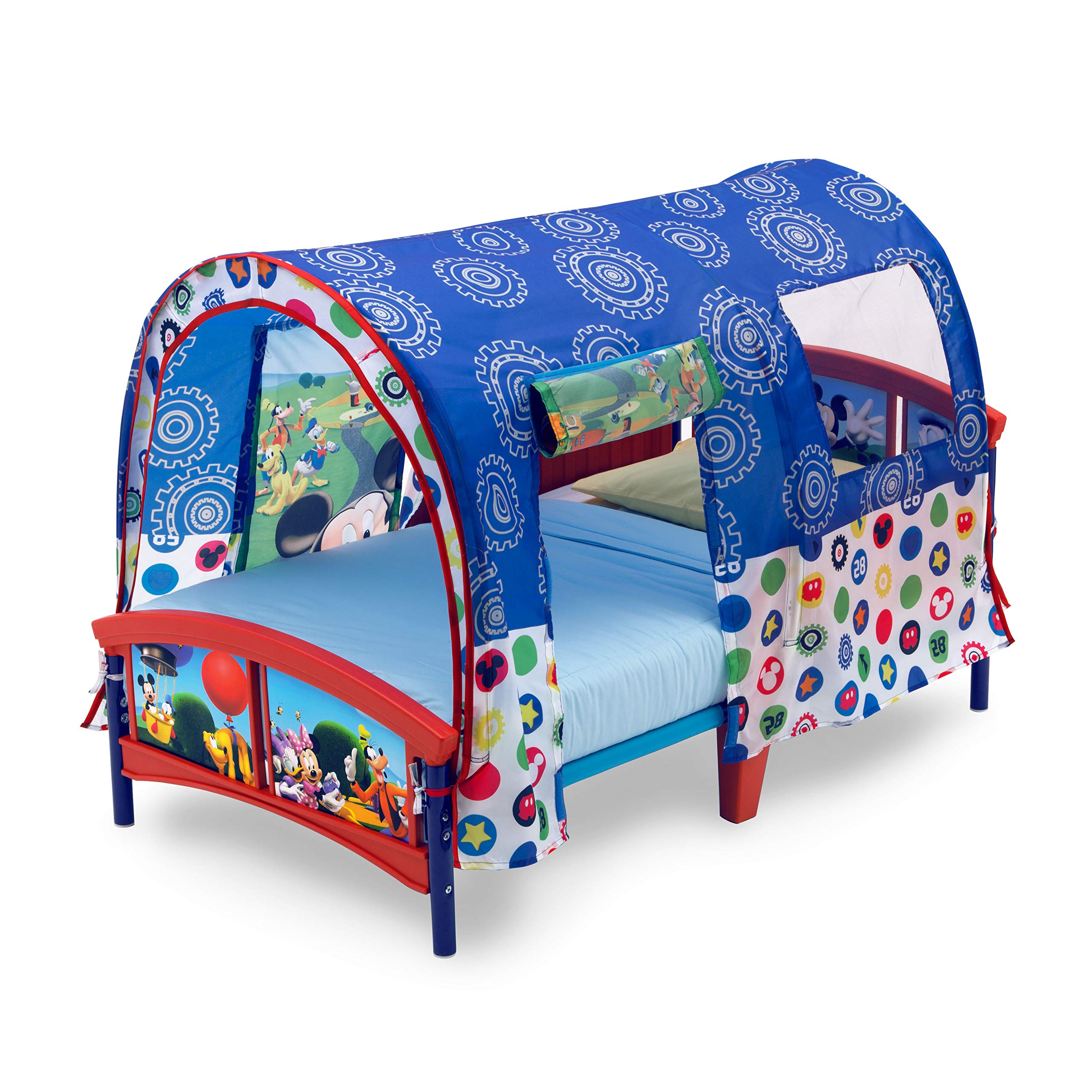 Delta Children Toddler Tent Bed with Disney Mickey Mouse Twinkle Galaxy Design - Dual-Sided Recycled Fiber Core Toddler Mattress Bundle for Kids' Room Decor & Playtime Adventures