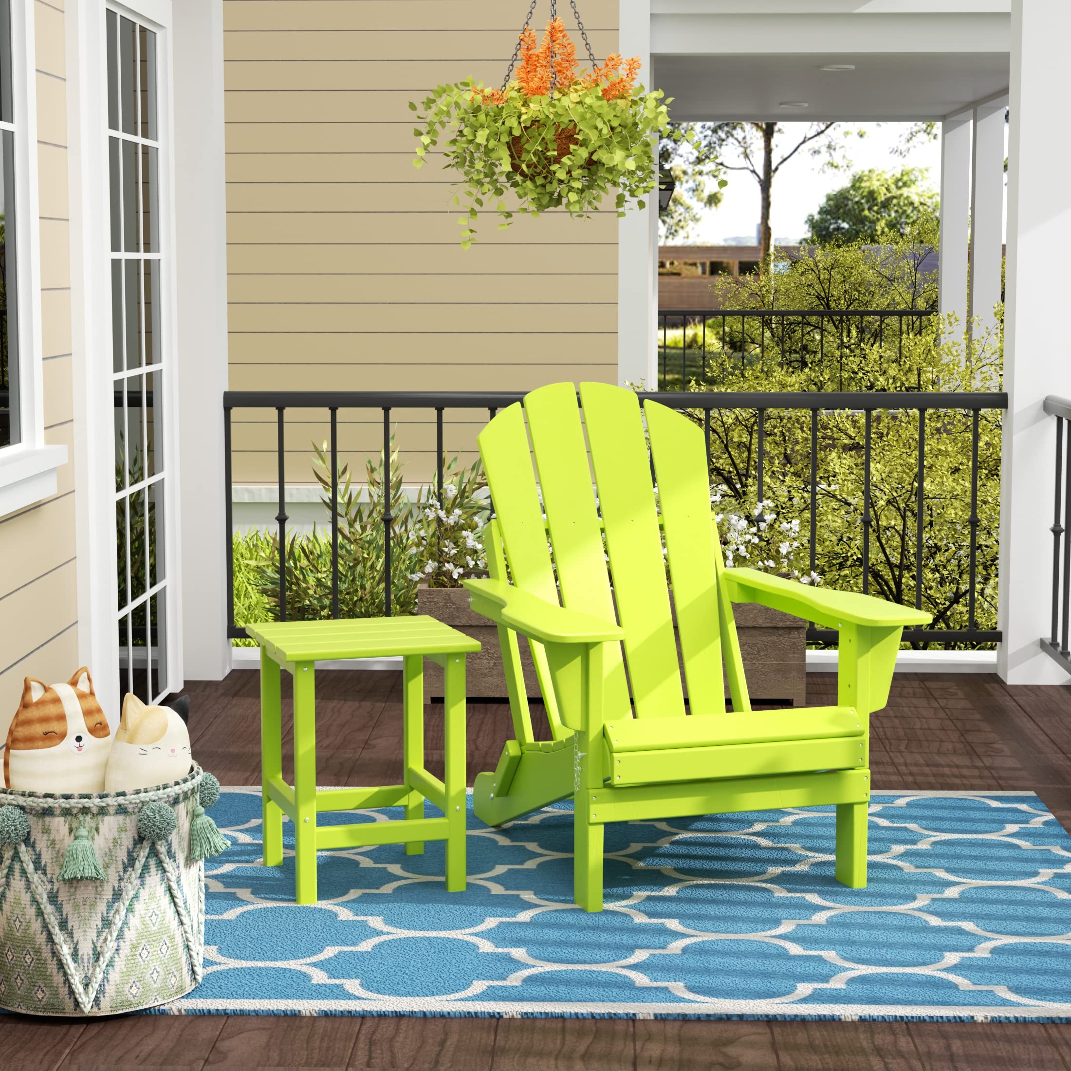 WestinTrends Malibu 2-Piece All-Weather Adirondack Chair Set with Side Table - Durable Outdoor Plastic Patio Furniture for Porch, Deck, Backyard & Garden - Foldable Lawn Chairs in Lime Green - Perfect for Relaxing, Sunbathing & Outdoor Entertaining