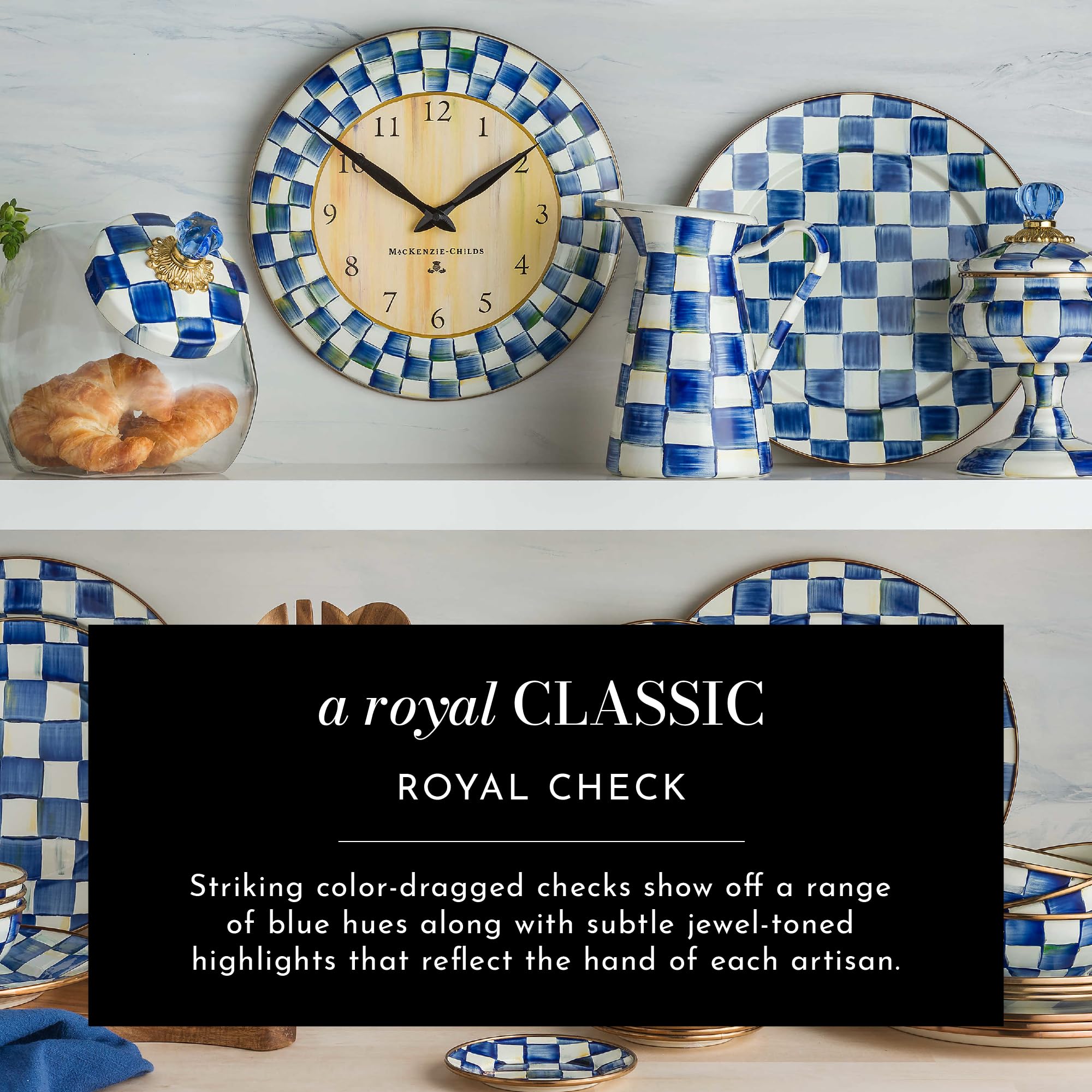 MACKENZIE-CHILDS Blue-and-White Royal Check Cheese Board Set - Elegant Charcuterie Serving Tray for Cheese, Crackers & Charcuterie - Perfect for Dinner Parties, Wine Nights & Holiday Entertaining