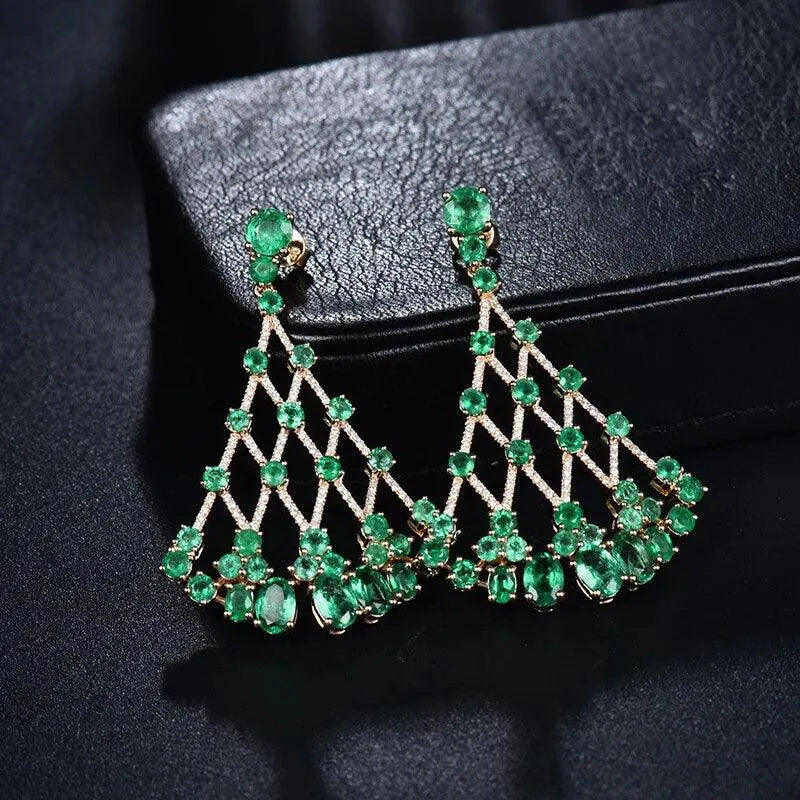 Luxury 18K Yellow Gold Drop Earrings for Women with Natural VS Emerald & Genuine SI Diamonds | Elegant Fine Jewelry Gift for Her | Perfect for Weddings, Parties & Special Occasions
